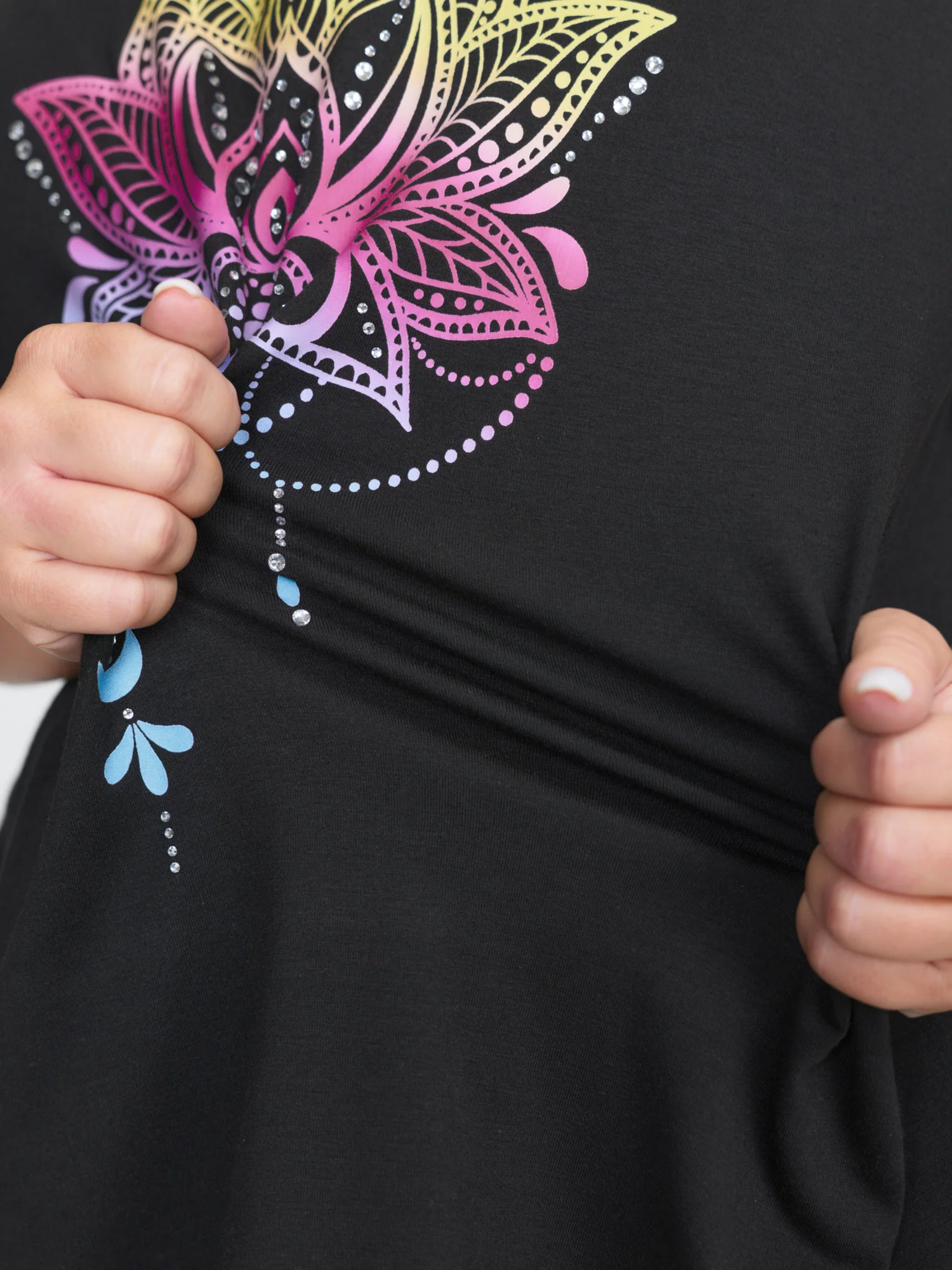 Stretchy Floral Pattern Round Neck T-Shirt - Image 4
