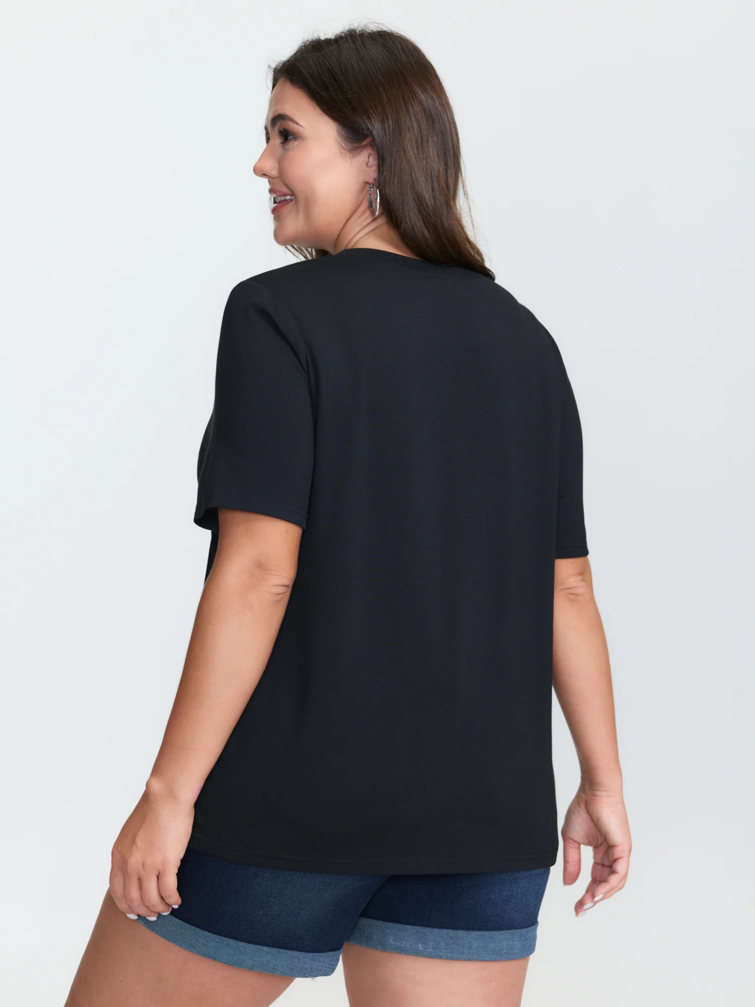 Stretchy Floral Pattern Round Neck T-Shirt - Image 5