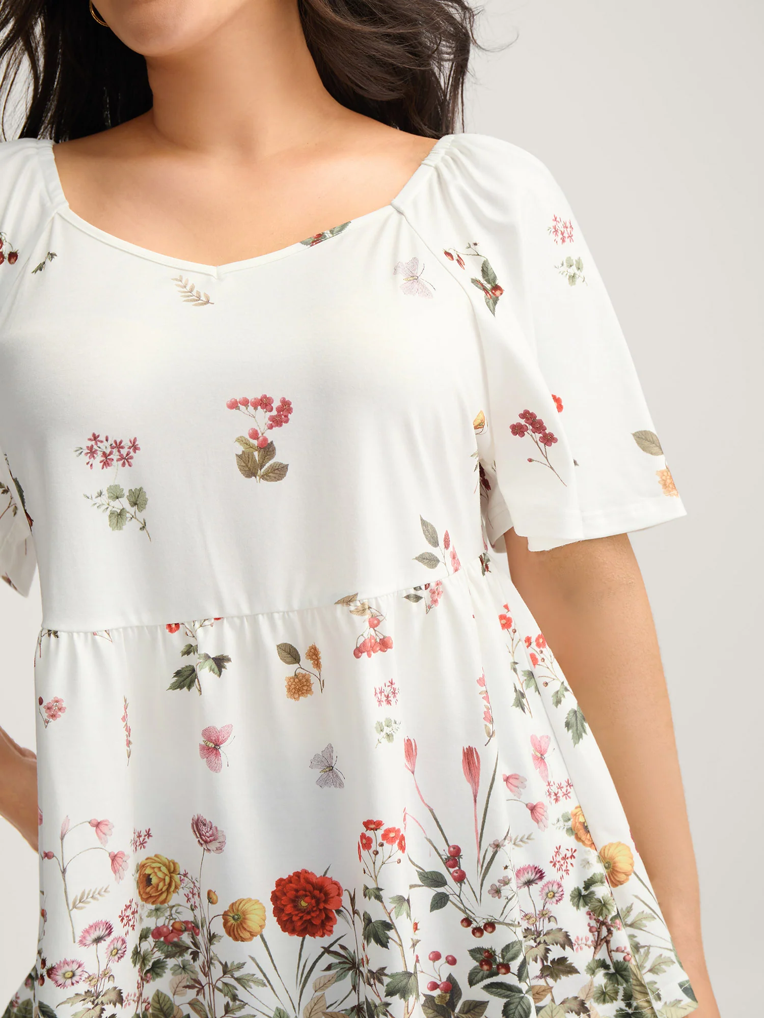 Stretchy Floral Print Babydoll Knit Top - Image 2