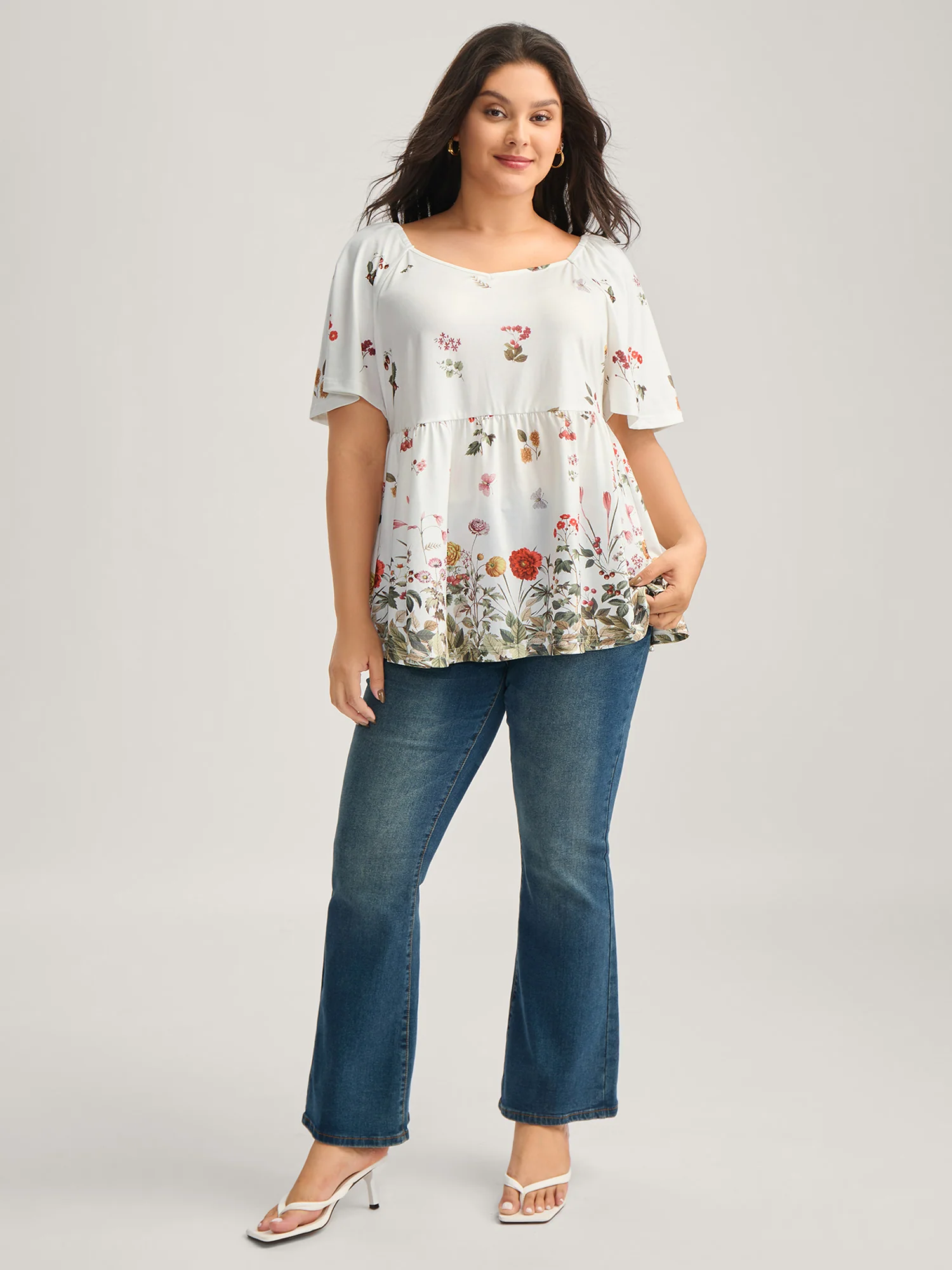 Stretchy Floral Print Babydoll Knit Top - Image 3