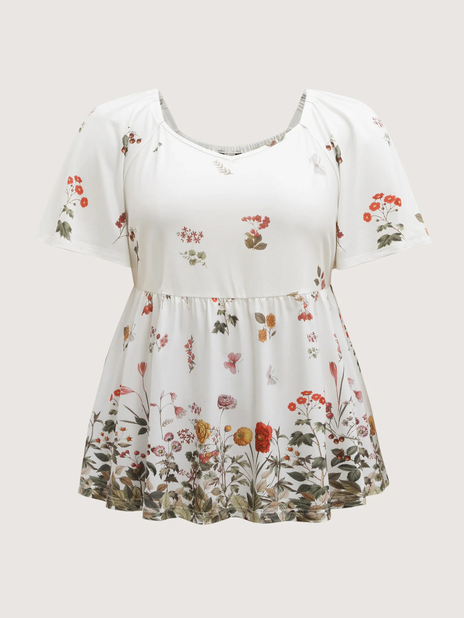Stretchy Floral Print Babydoll Knit Top - Image 7