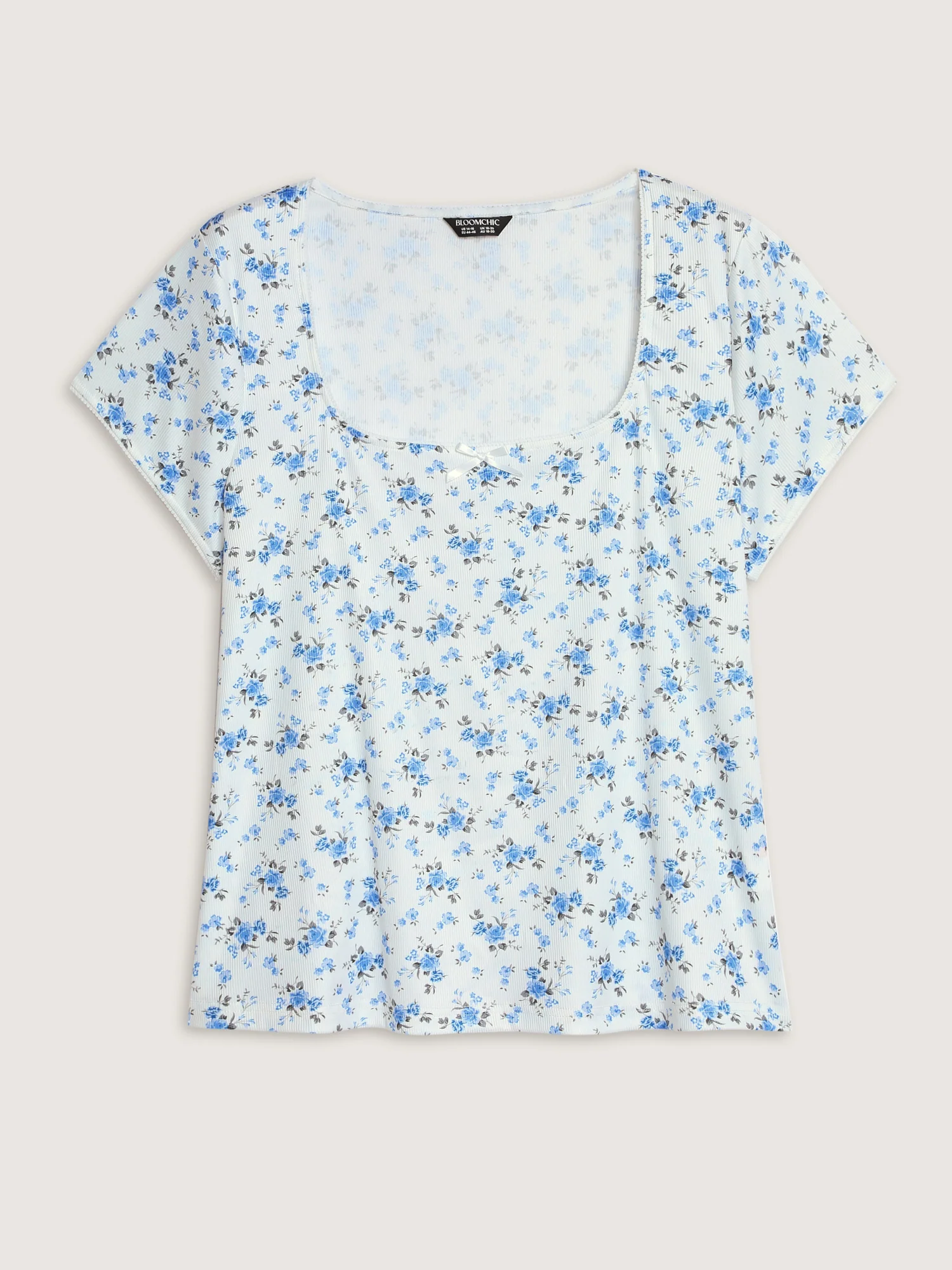 Stretchy Floral Print Curvy Hem T-Shirt - Image 8