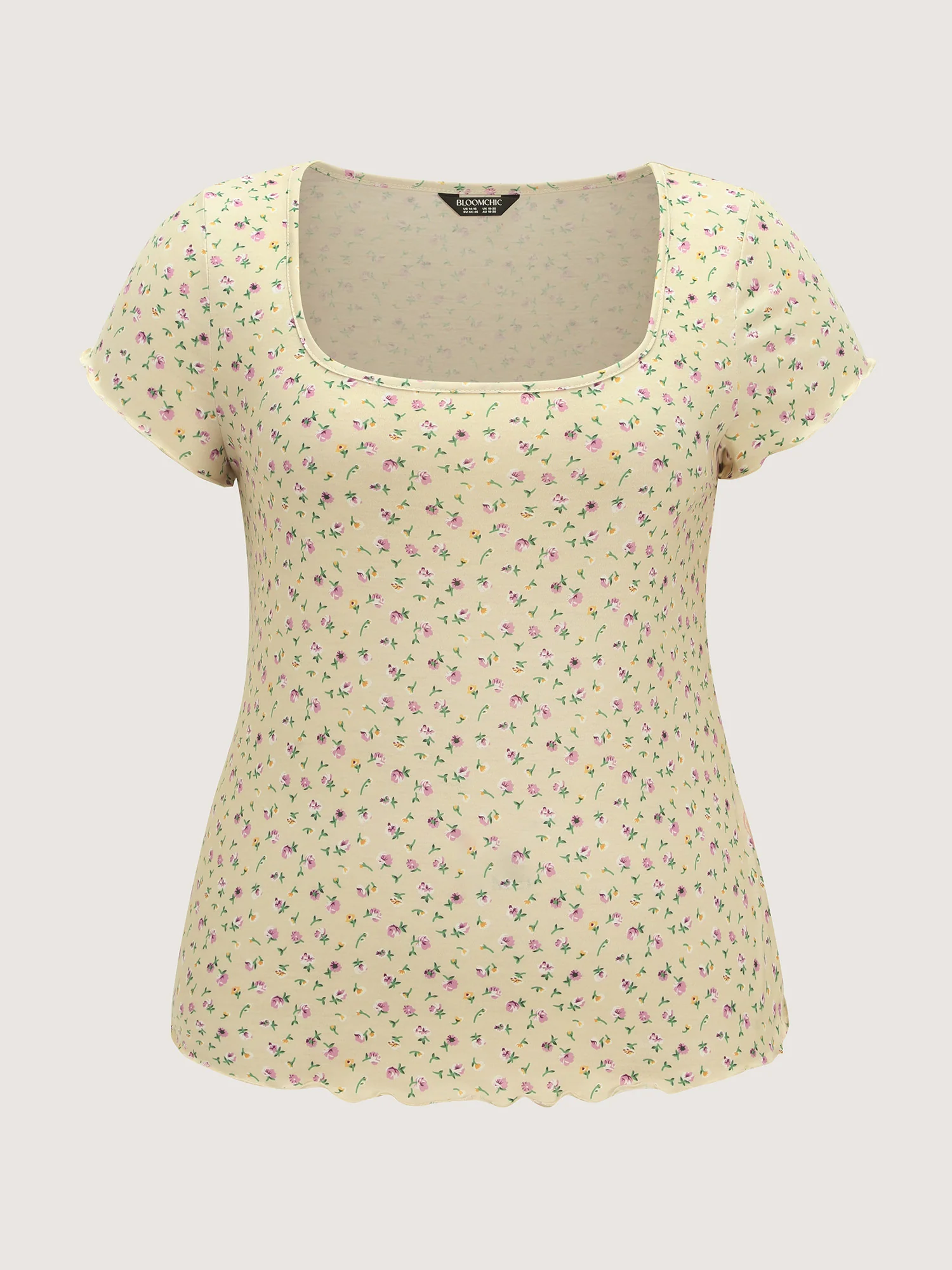 Stretchy Floral Print Square Neckline T-Shirt - Image 7