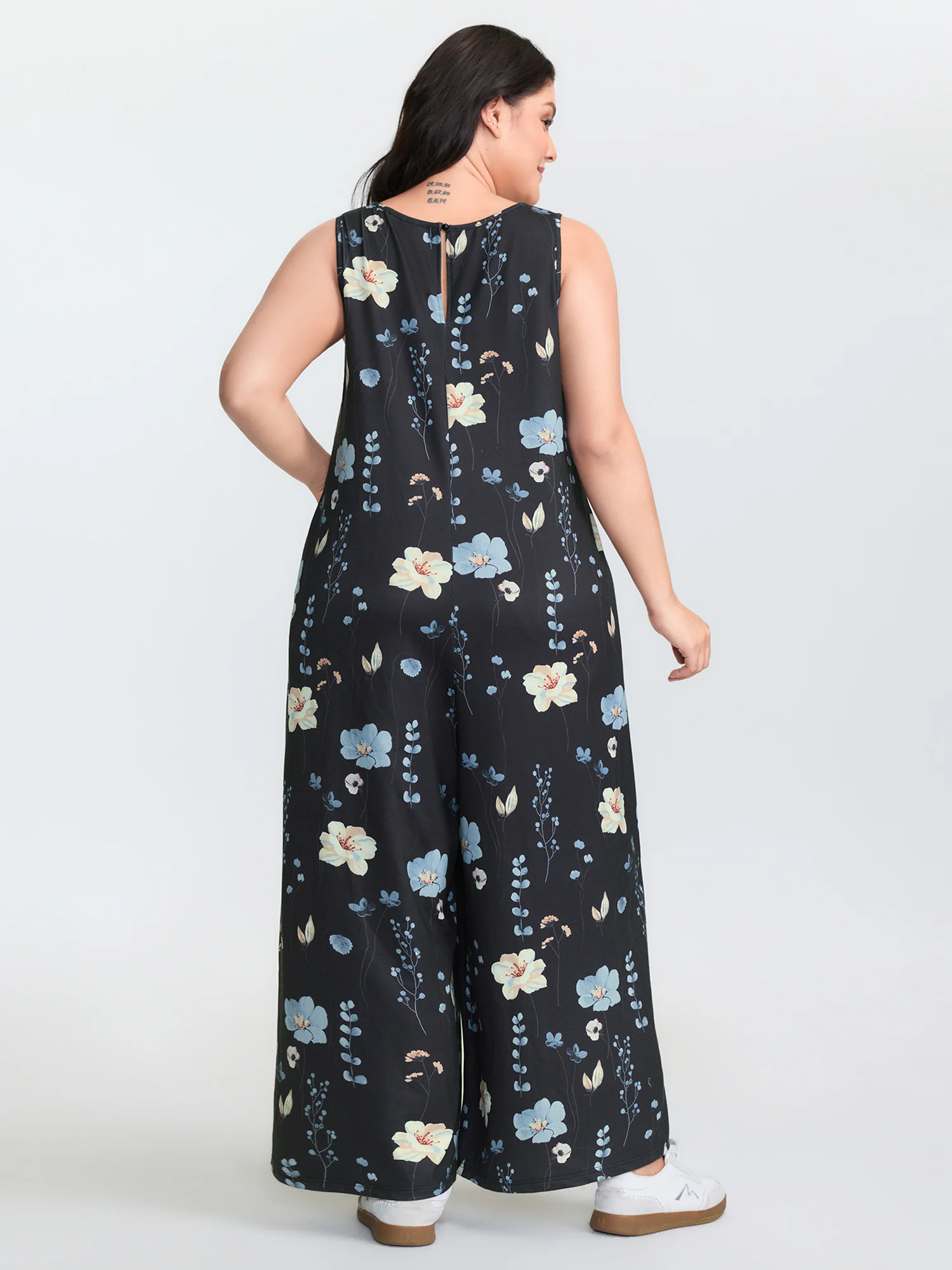 Stretchy Floral Print V-Neck Jumpsuit - Image 5