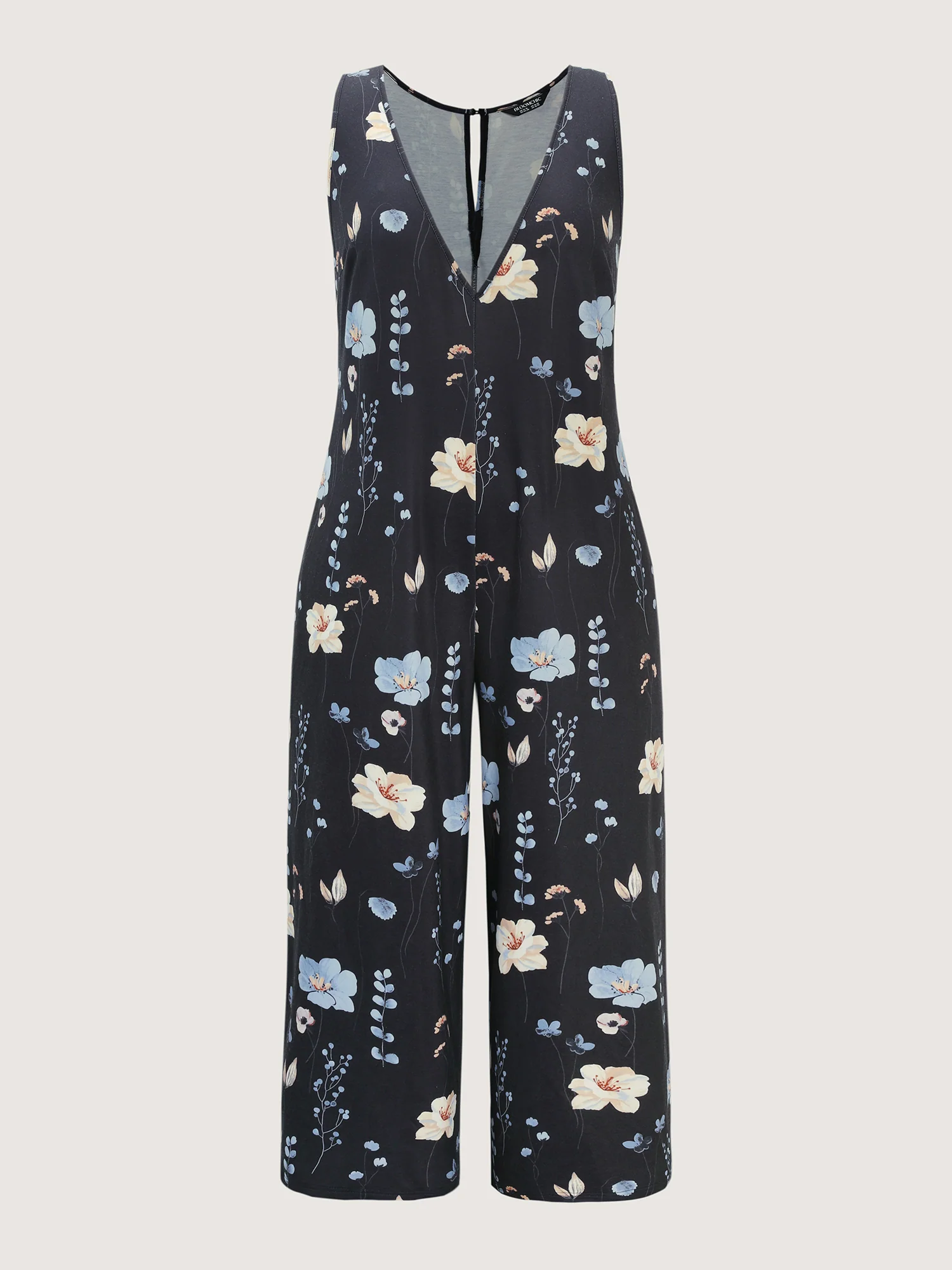 Stretchy Floral Print V-Neck Jumpsuit - Image 8