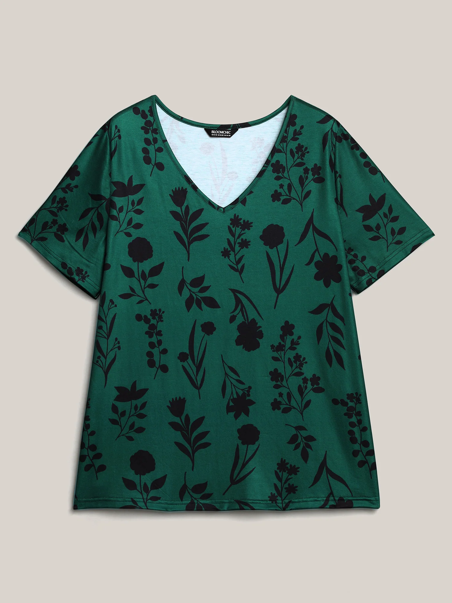 Stretchy Floral Print V-Neck T-Shirt - Image 8