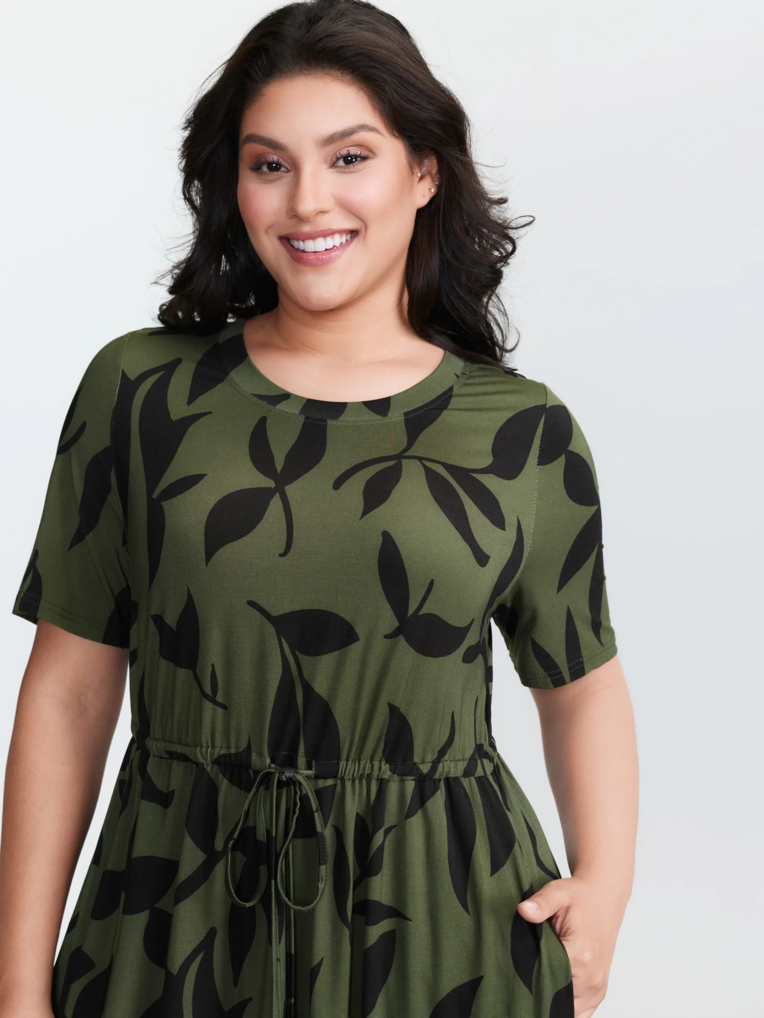 Stretchy Floral Print Waist Tie Mini Dress - Image 2
