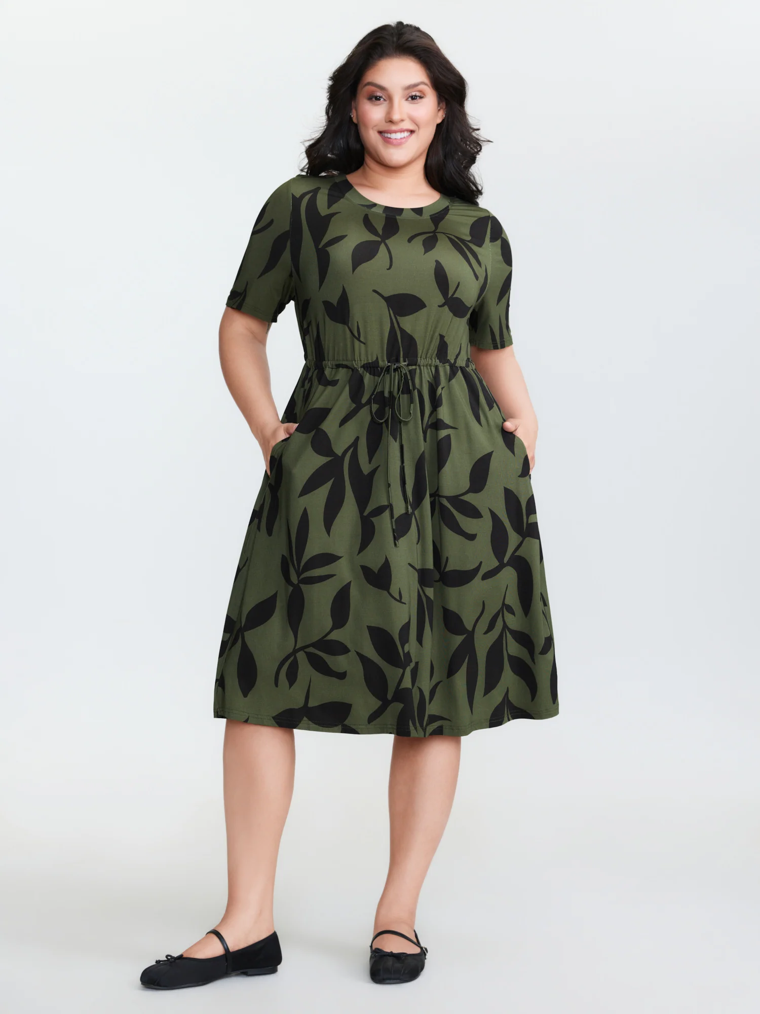 Stretchy Floral Print Waist Tie Mini Dress - Image 3