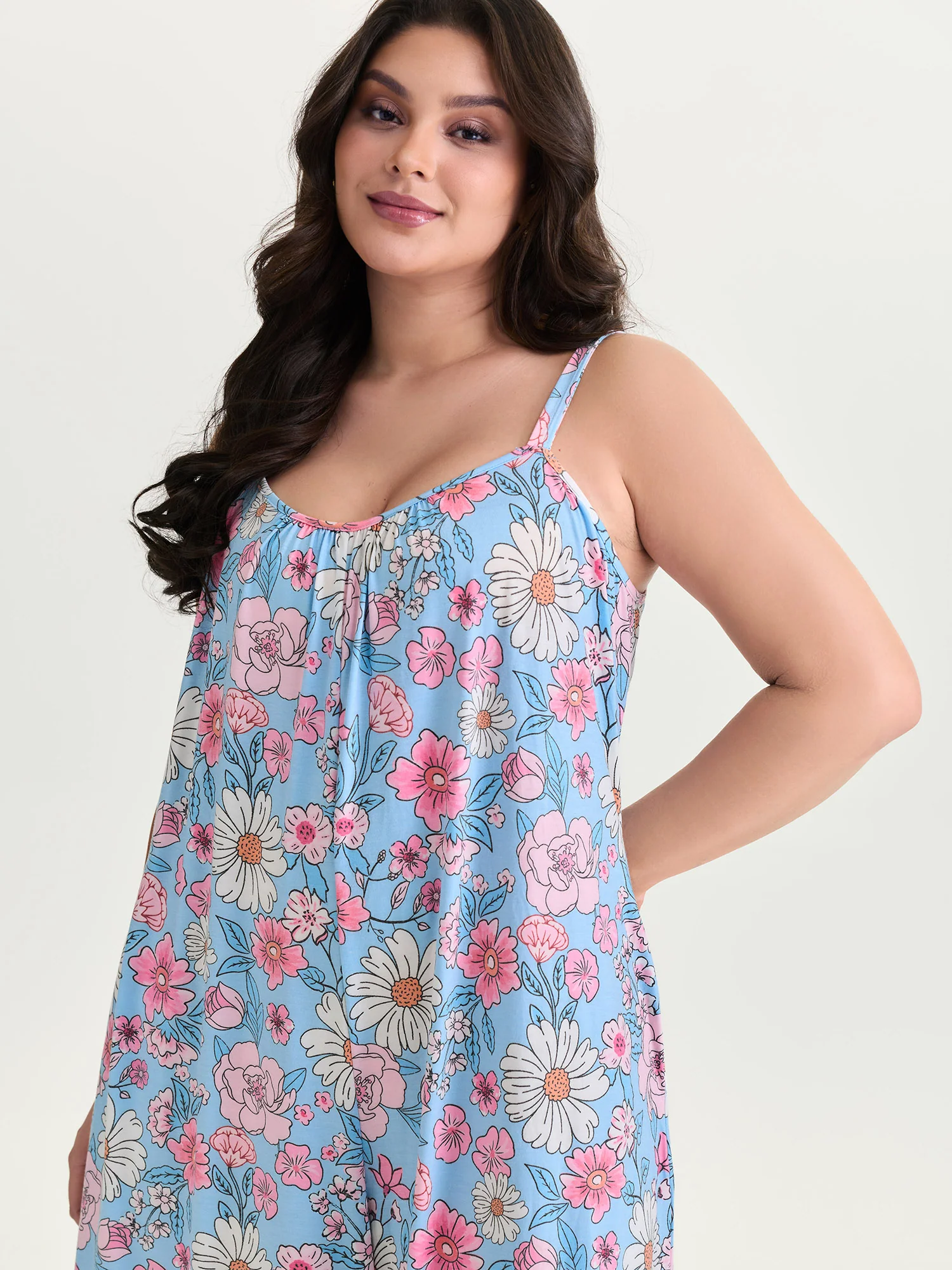 Stretchy Floral Print Wide Straps Jumpsuit - Image 2