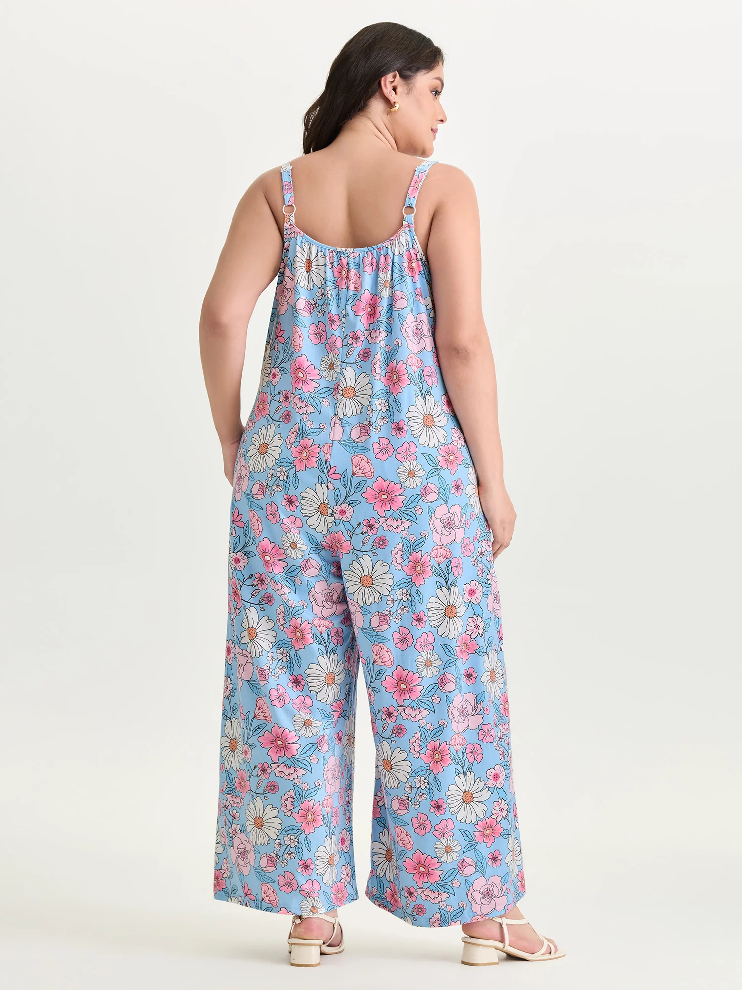 Stretchy Floral Print Wide Straps Jumpsuit - Image 4