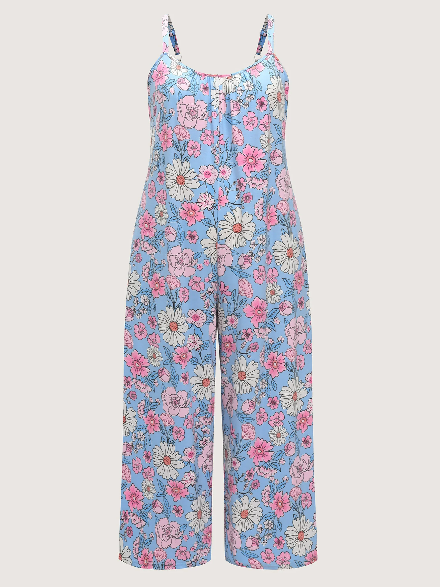 Stretchy Floral Print Wide Straps Jumpsuit - Image 7