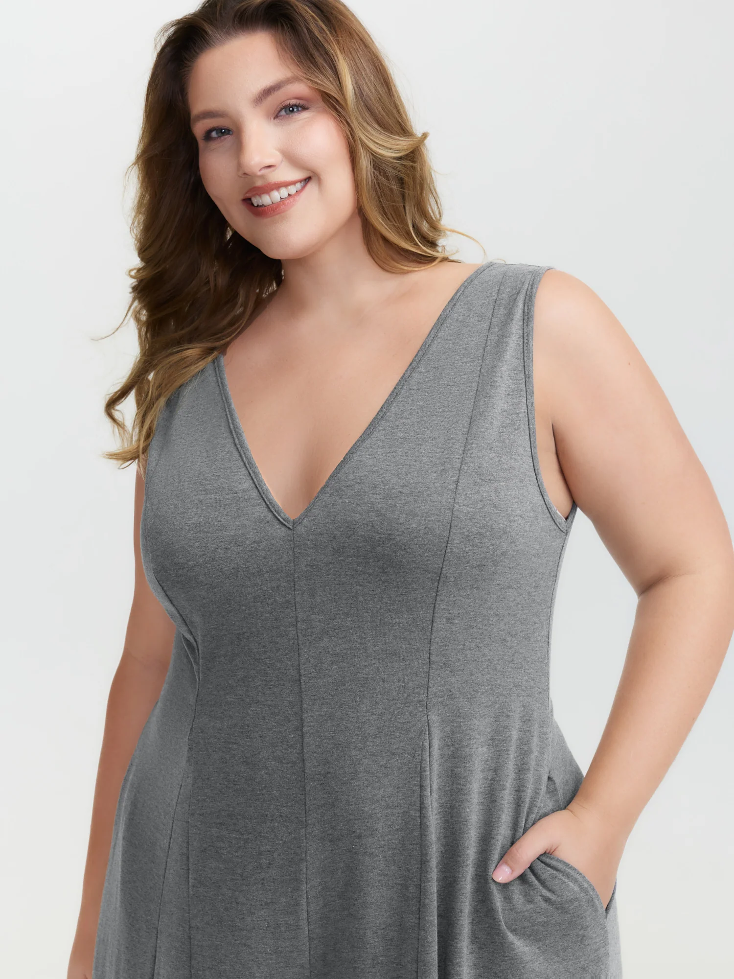 Stretchy Flowy V-Neck Jumpsuit - Image 2