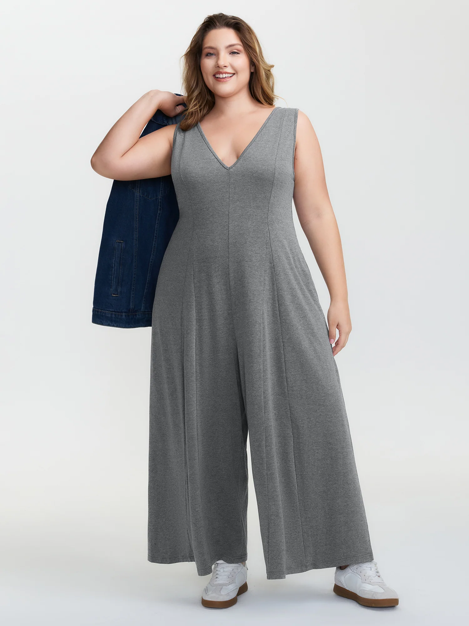 Stretchy Flowy V-Neck Jumpsuit - Image 3