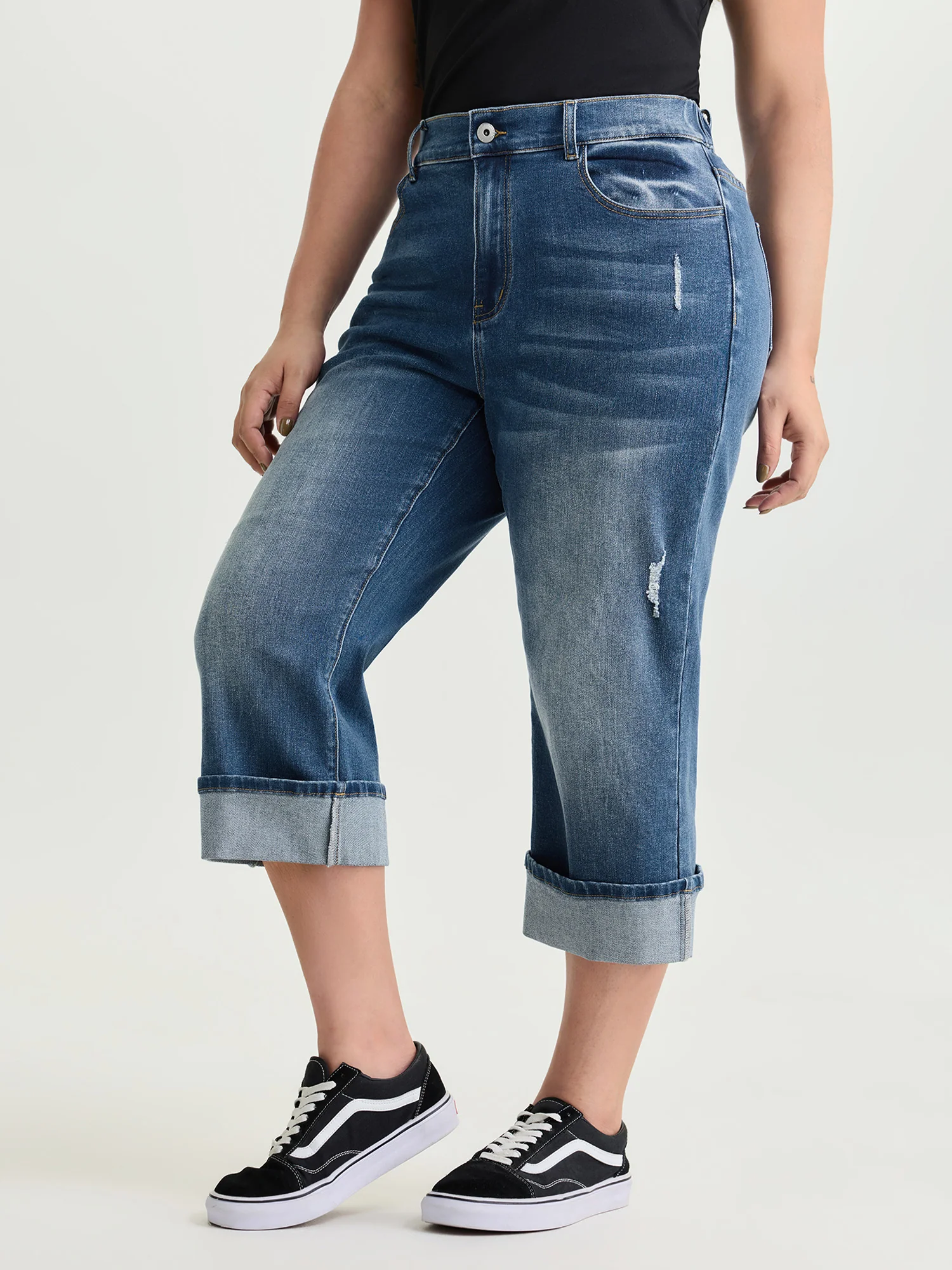 Stretchy Back Elastic Waist Capri Jeans - Image 2