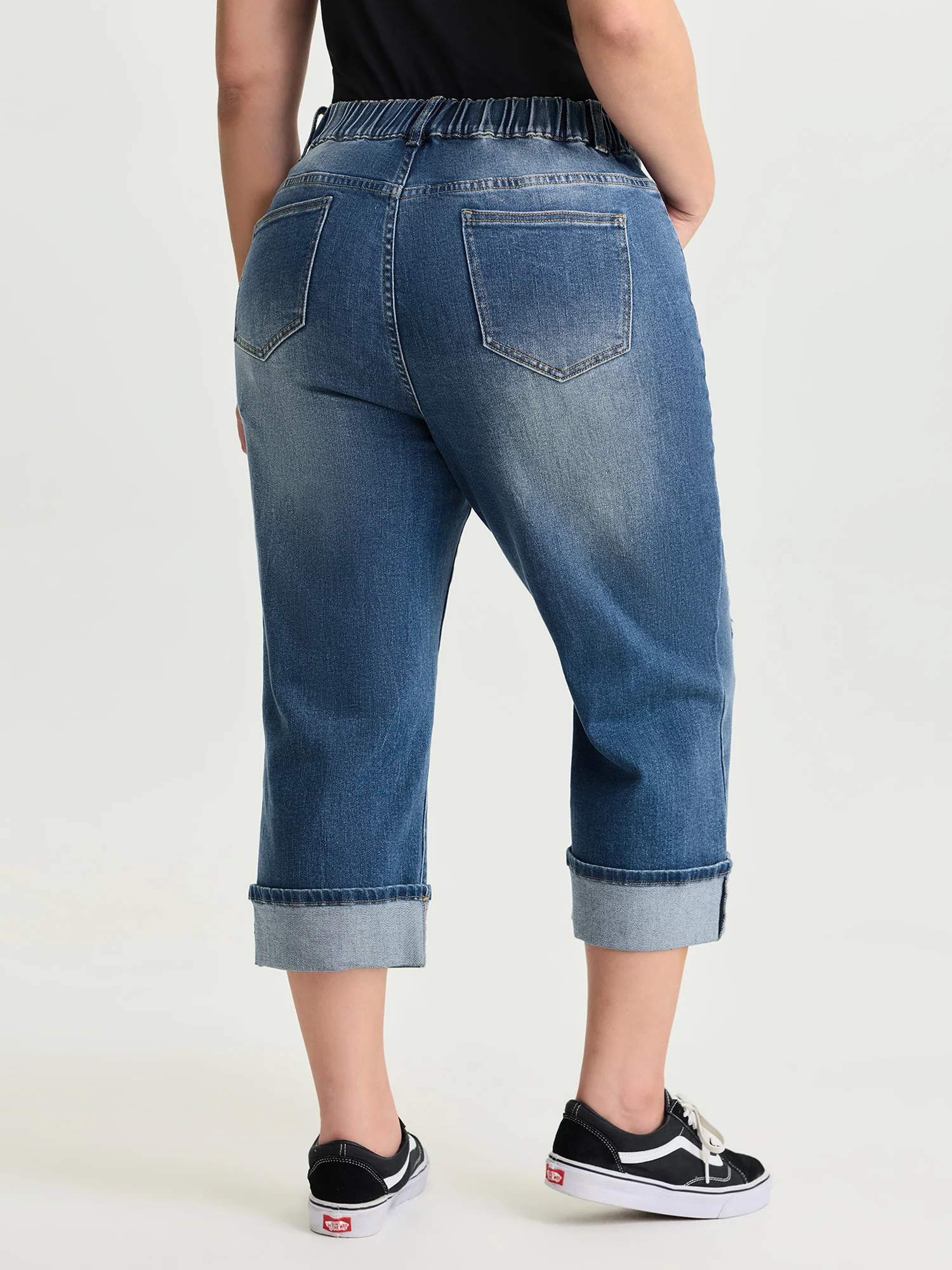 Stretchy Back Elastic Waist Capri Jeans - Image 6