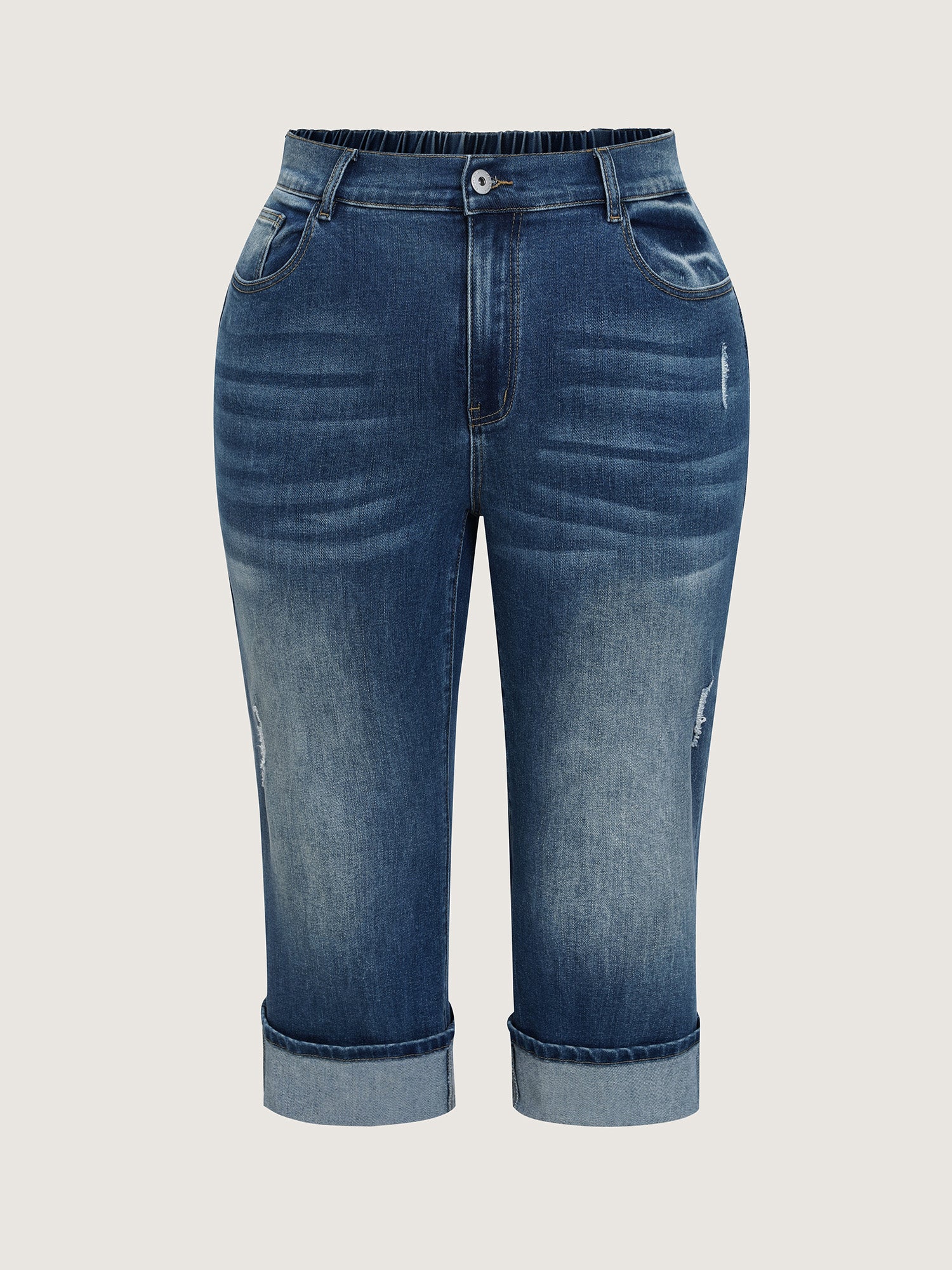 Stretchy Back Elastic Waist Capri Jeans - Image 9