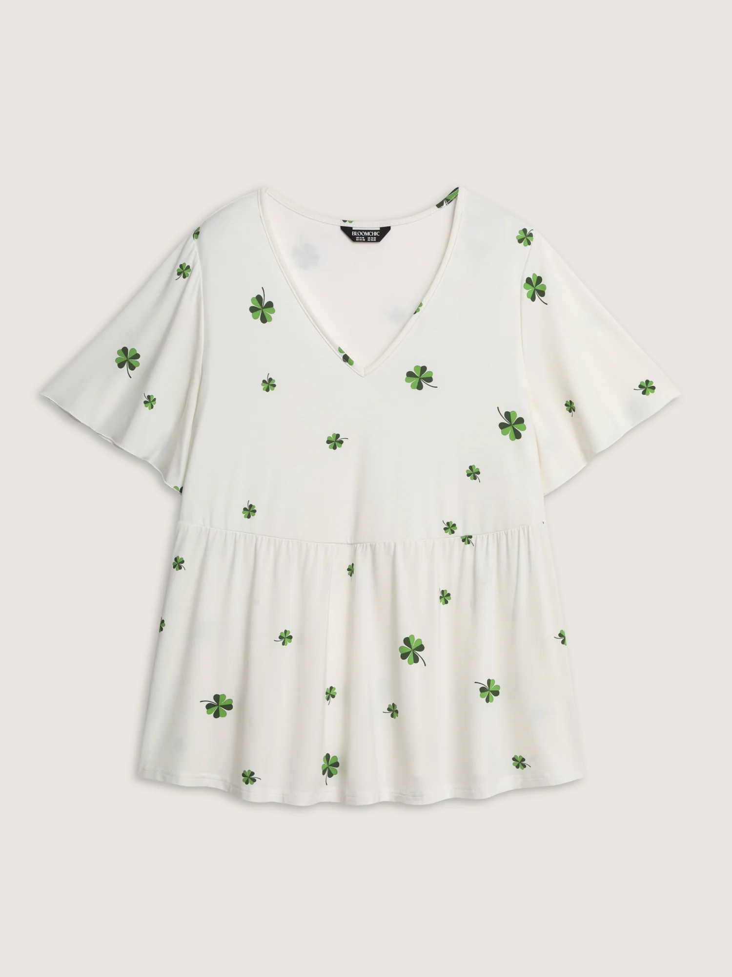Stretchy Four Leaf Clover Print T-Shirt - Image 8