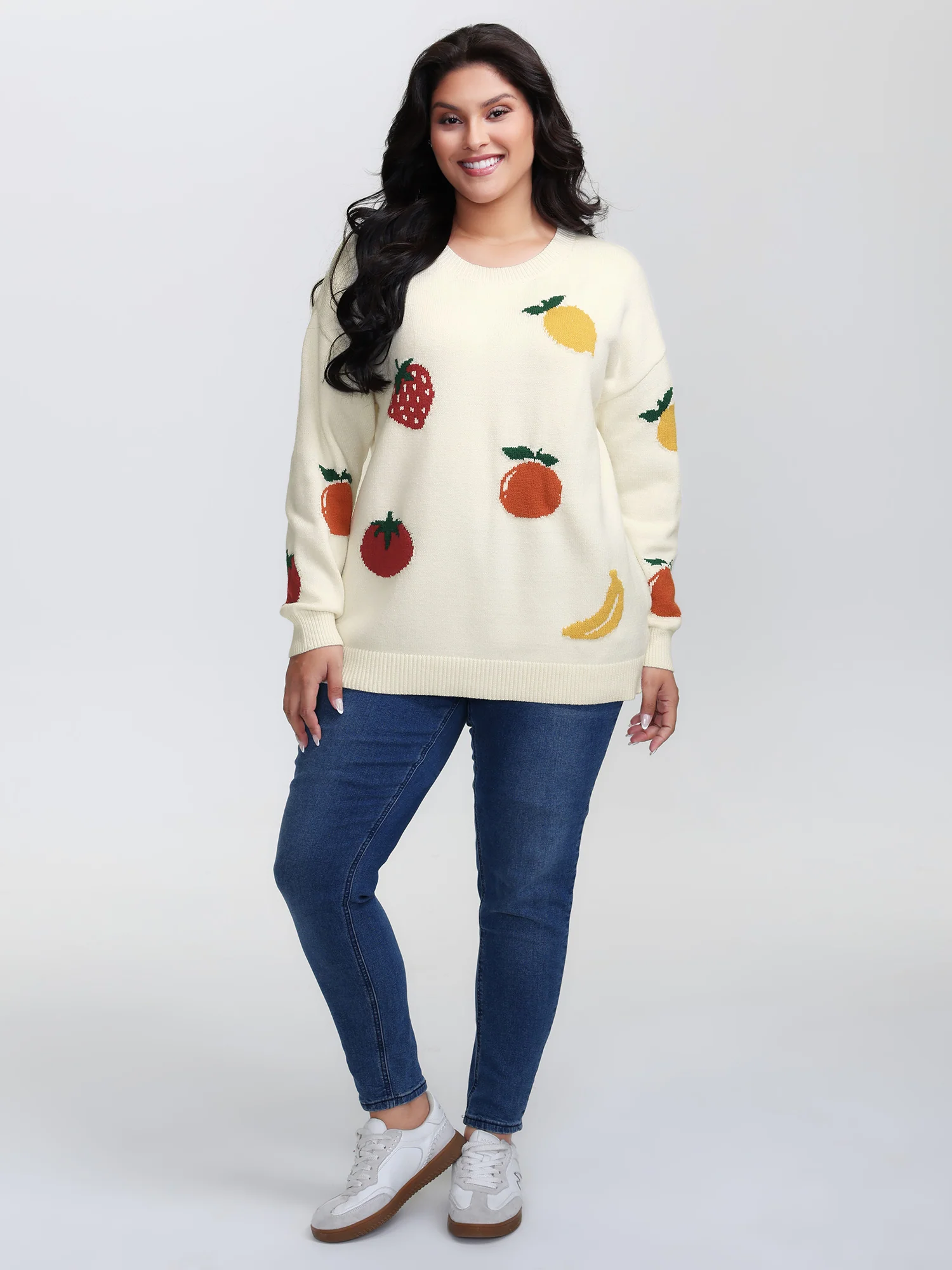 Supersoft Stretchy Fruit Pattern Ribbed Hem Pullover - Image 3