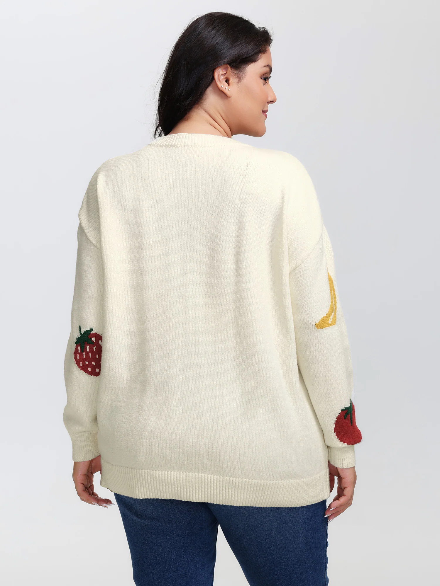 Supersoft Stretchy Fruit Pattern Ribbed Hem Pullover - Image 4