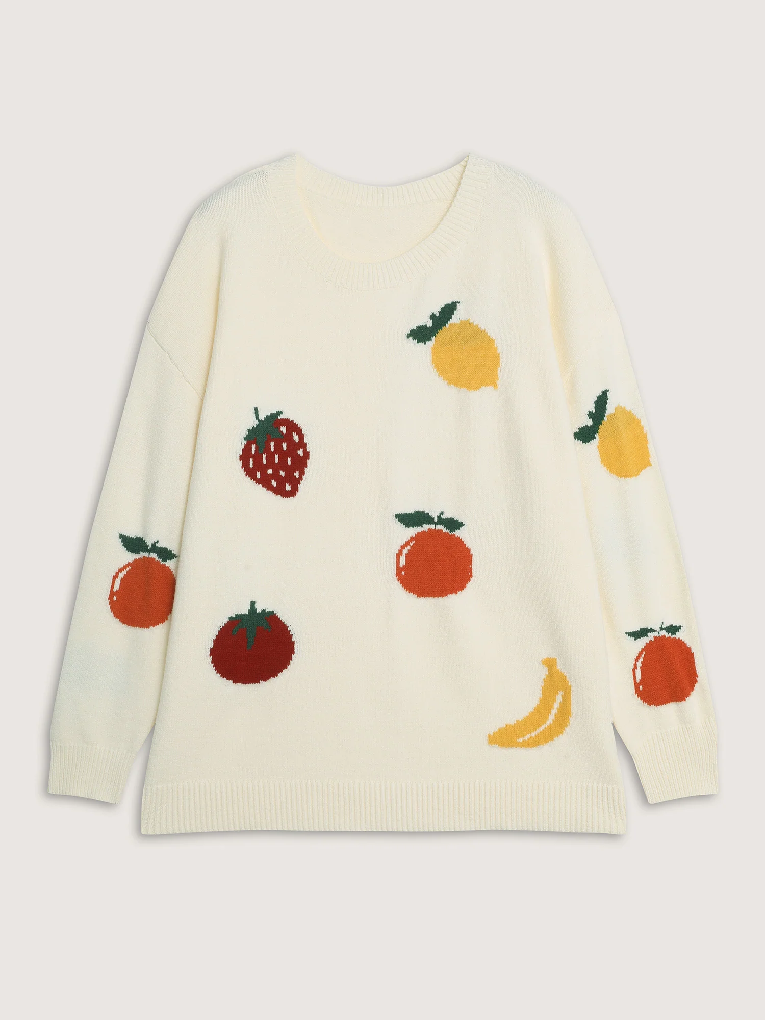 Supersoft Stretchy Fruit Pattern Ribbed Hem Pullover - Image 5
