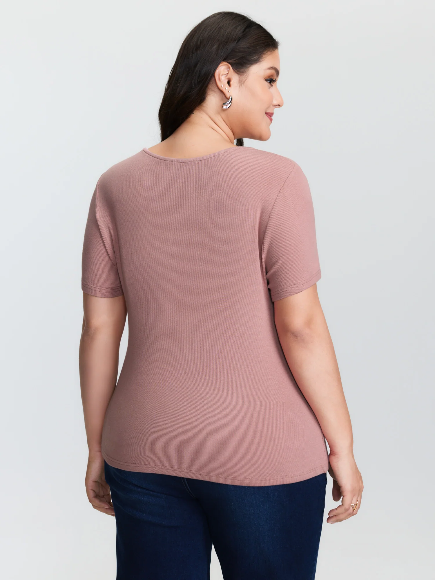 Stretchy Gathered Side Neckline Knit Top - Image 5