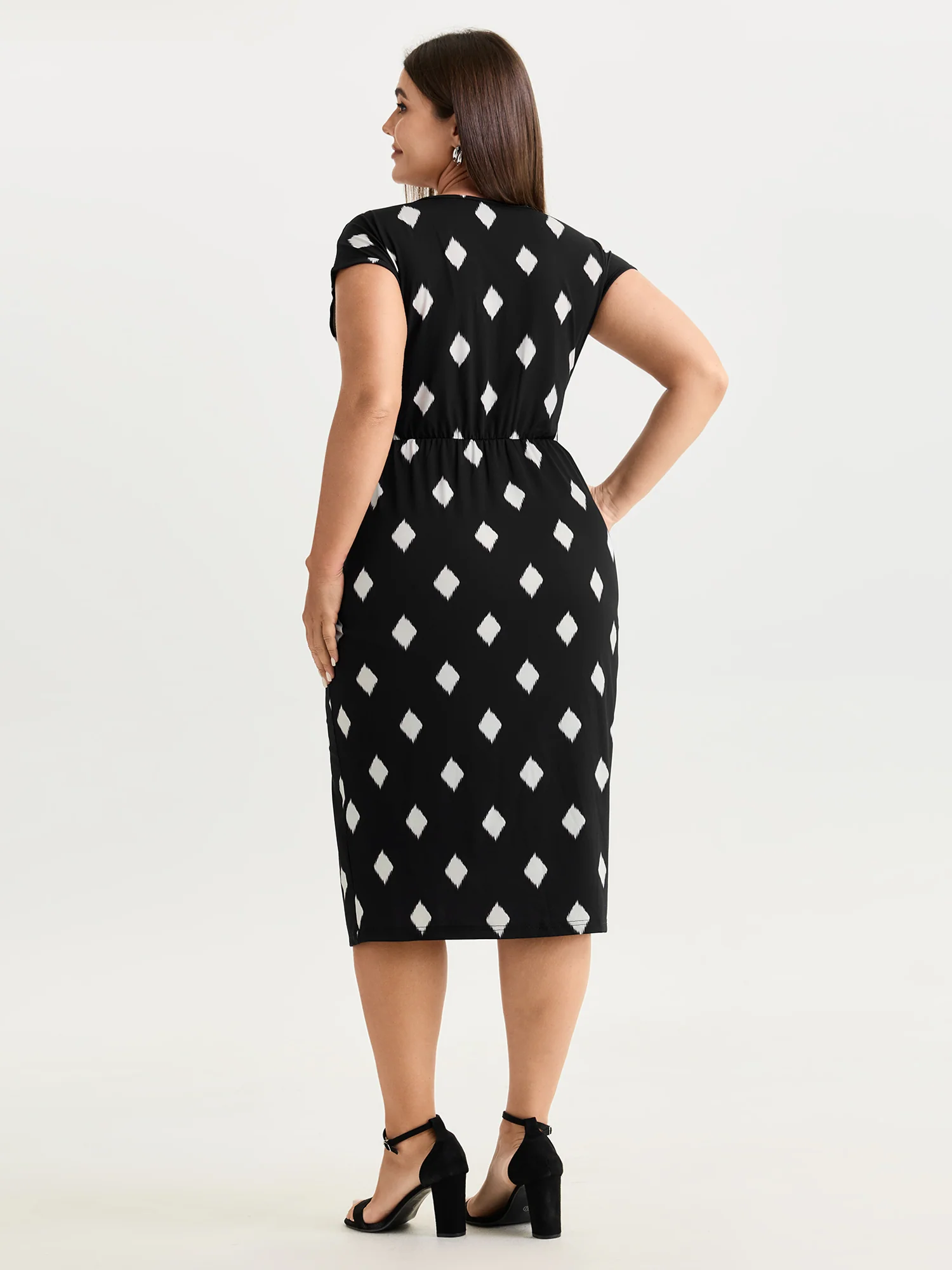 Stretchy Geometric Print Wrap Midi Dress - Image 5