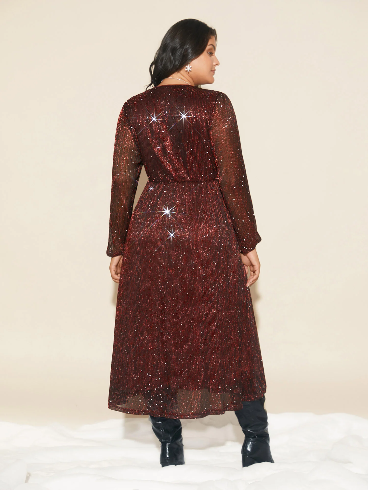 Stretchy Gold Foil Surplice Neckline Midi Dress - Image 4