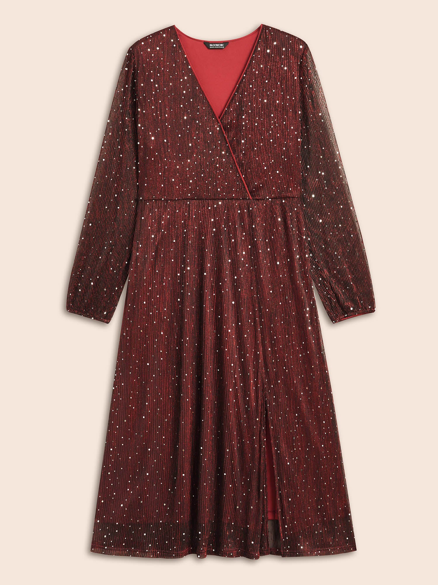 Stretchy Gold Foil Surplice Neckline Midi Dress - Image 7