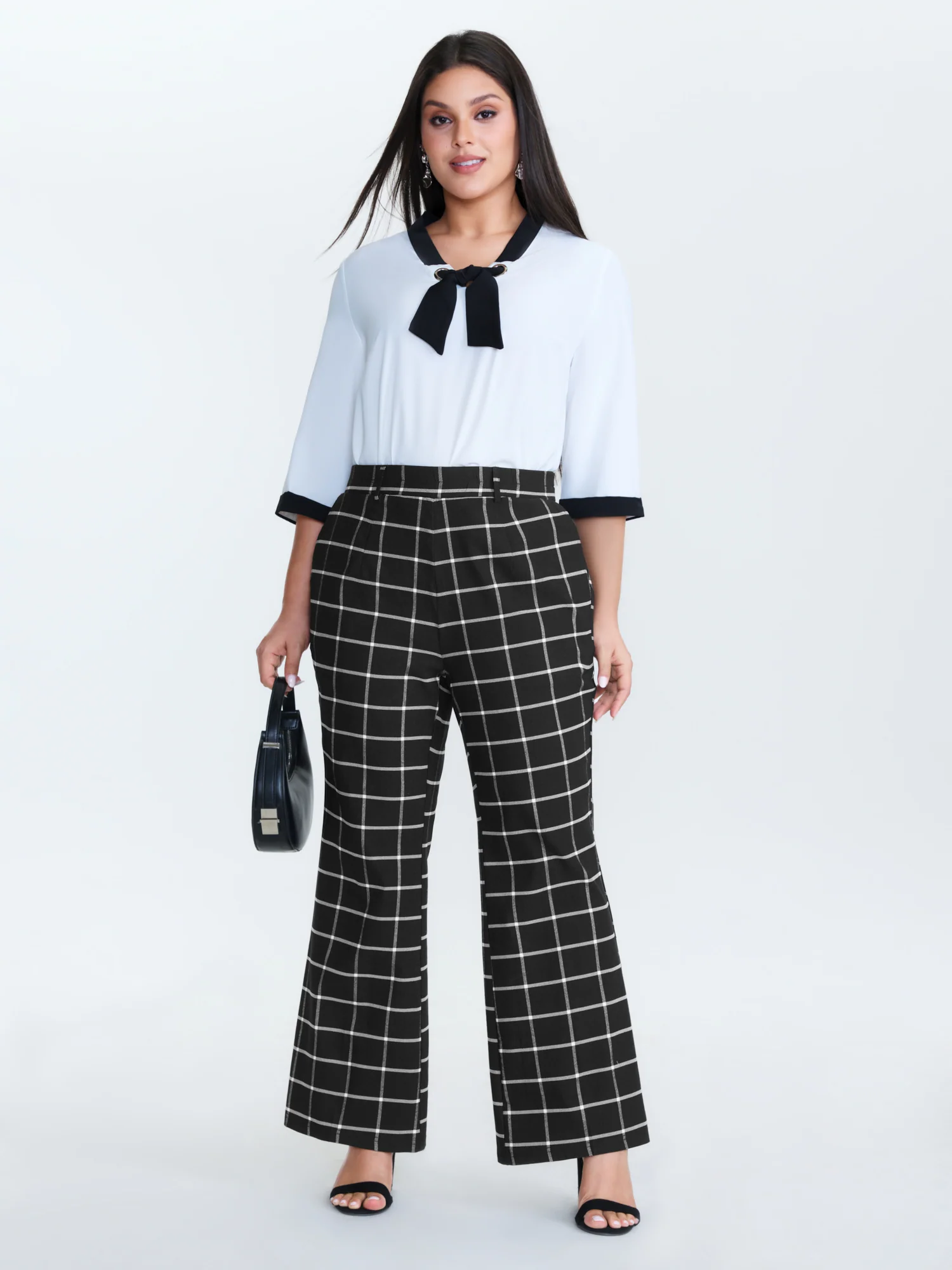 Stretchy Grid Pattern Flared Pants - Image 2