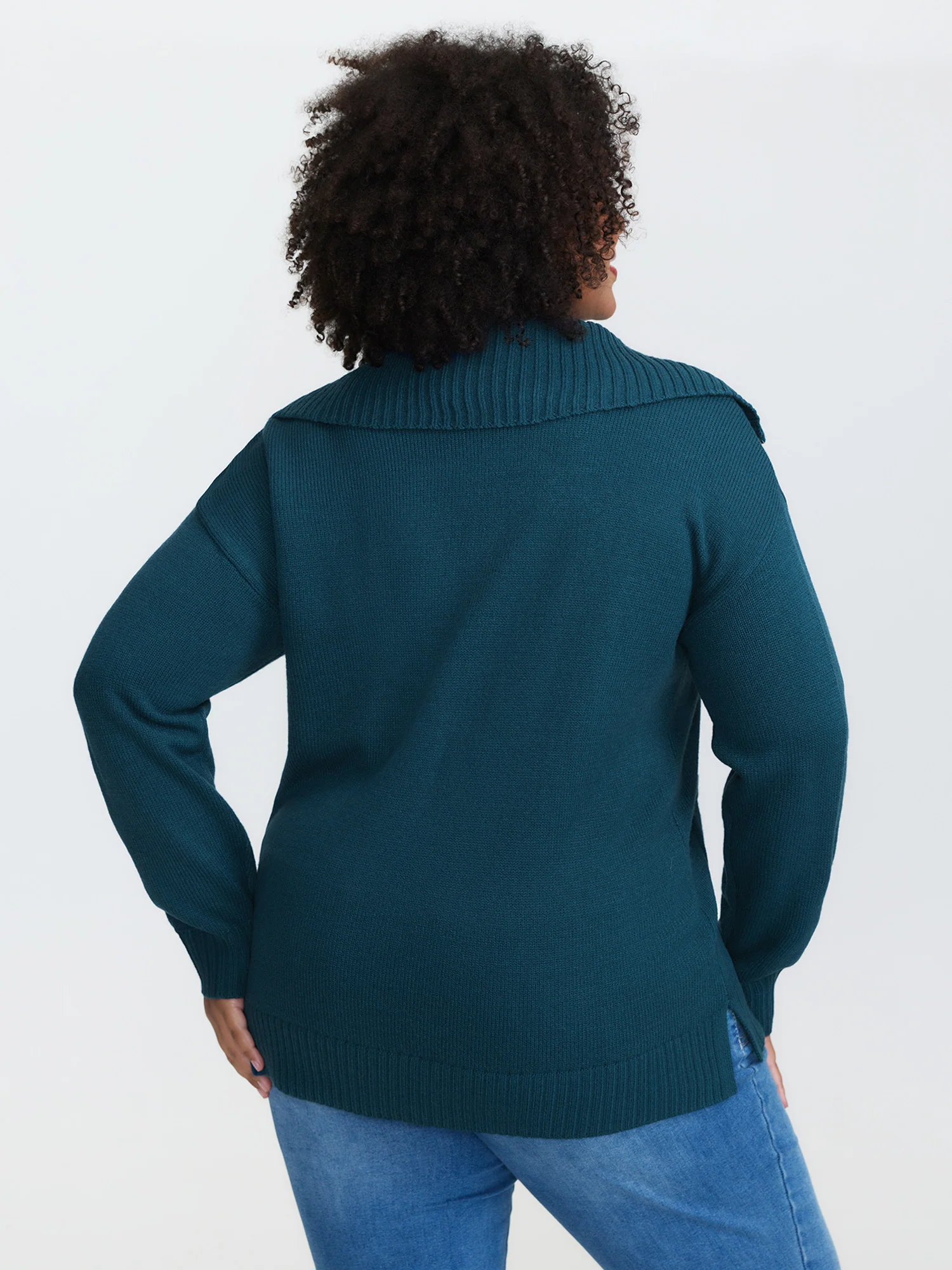 Stretchy Half-Zipper Pockets Collared Pullover - Image 4