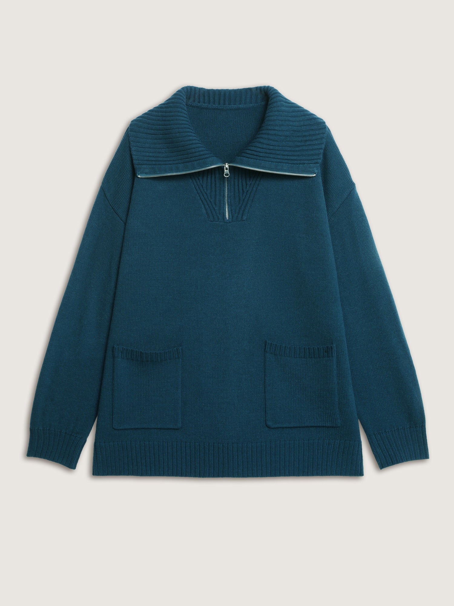 Stretchy Half-Zipper Pockets Collared Pullover - Image 7