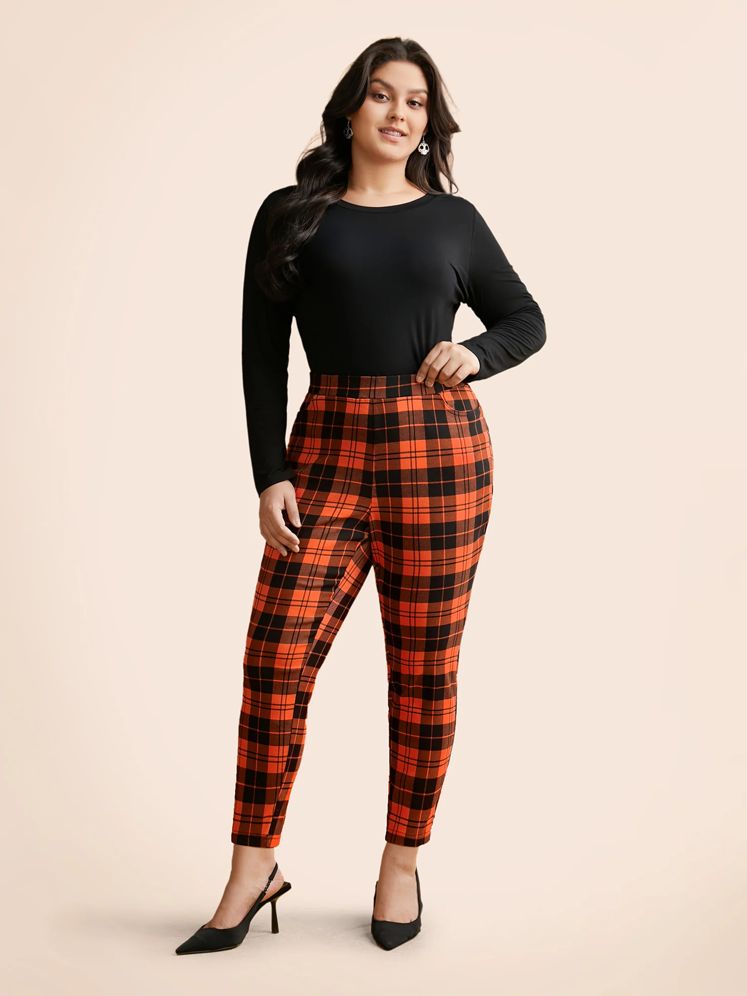 Stretchy Plaid Lounge Leggings - Image 2