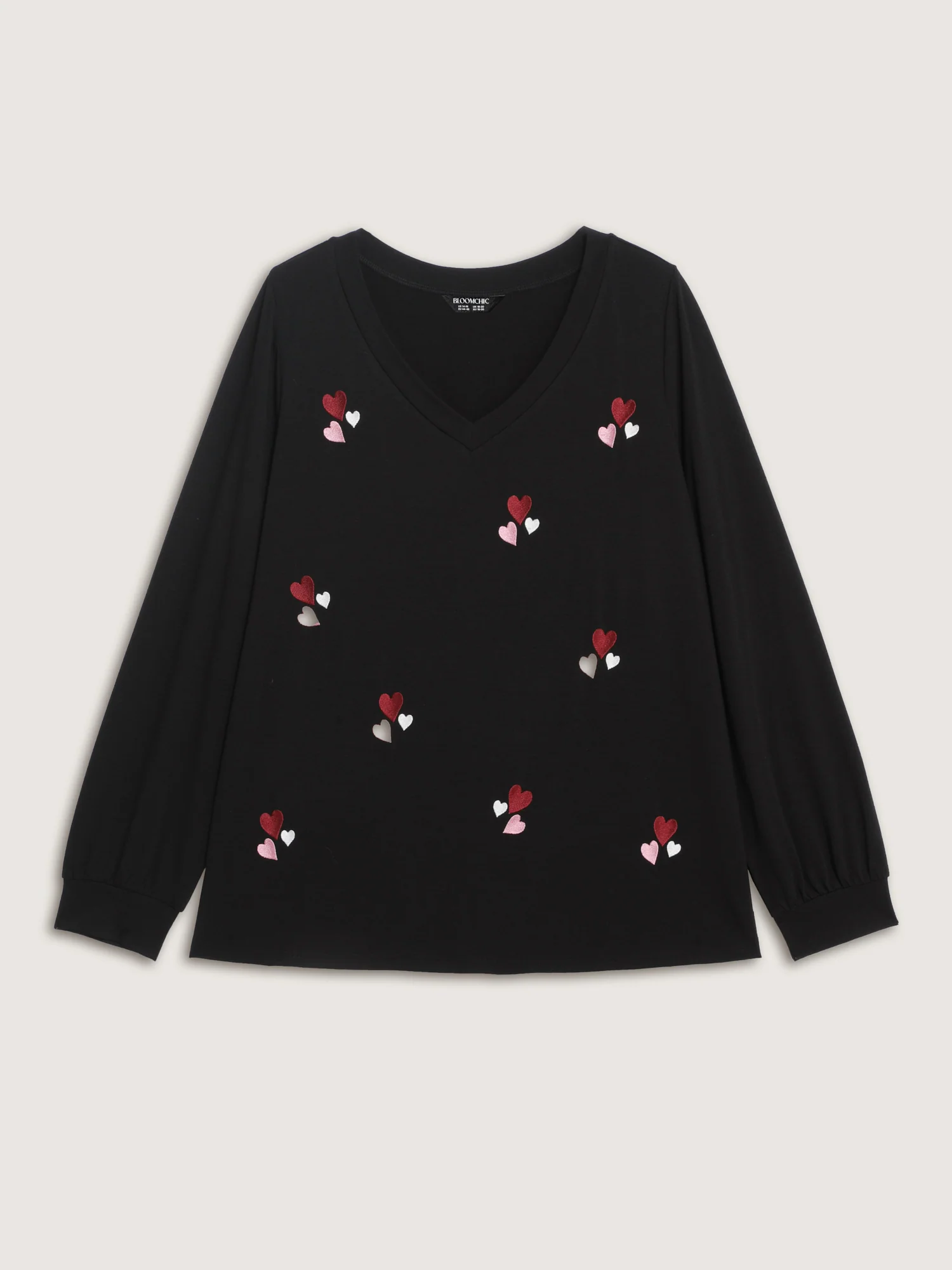 Stretchy Heart Embroidered V-Neck Knit T-Shirt - Image 8