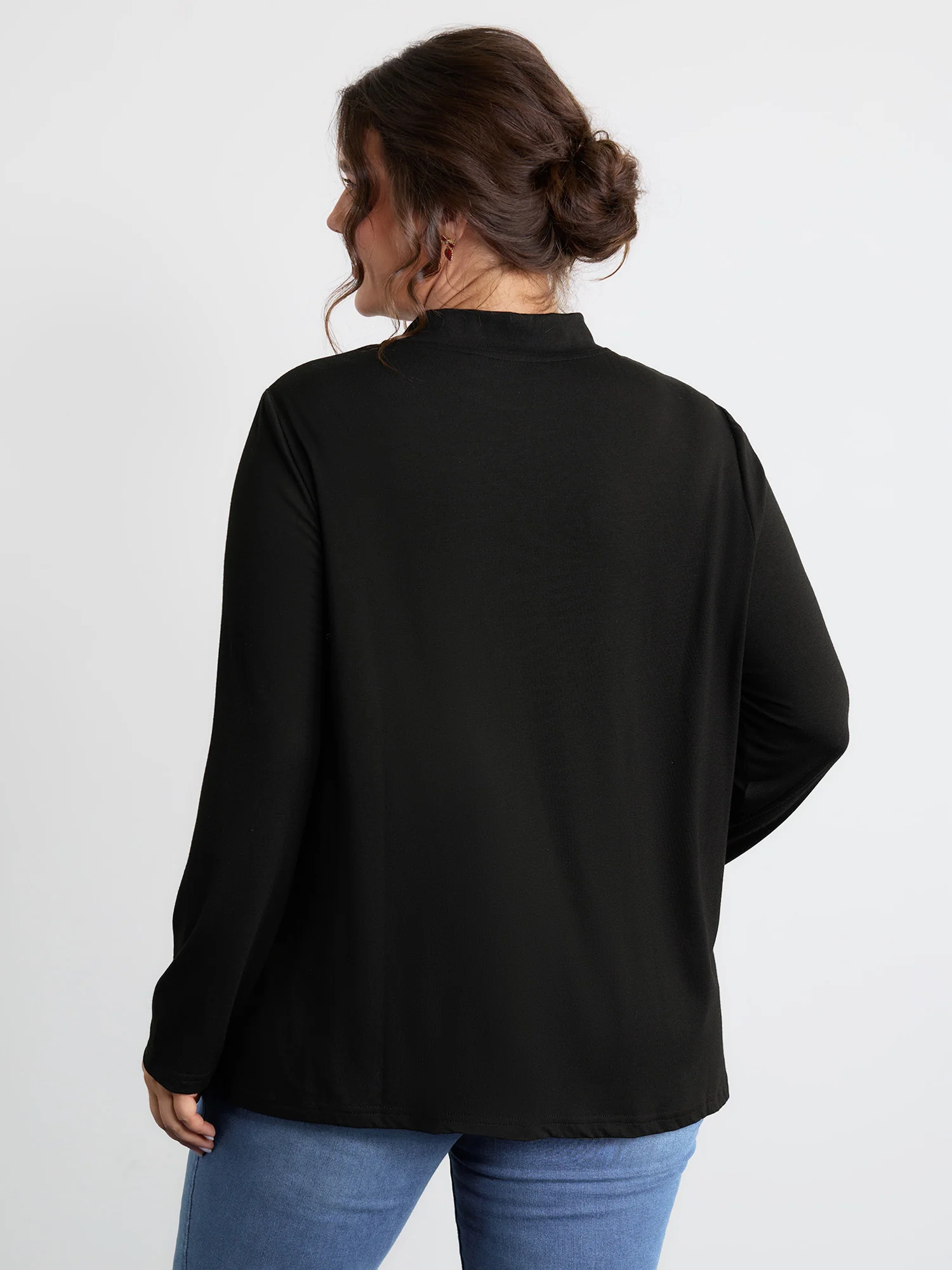 Stretchy Hearts Print Mock Neck T-Shirt - Image 5