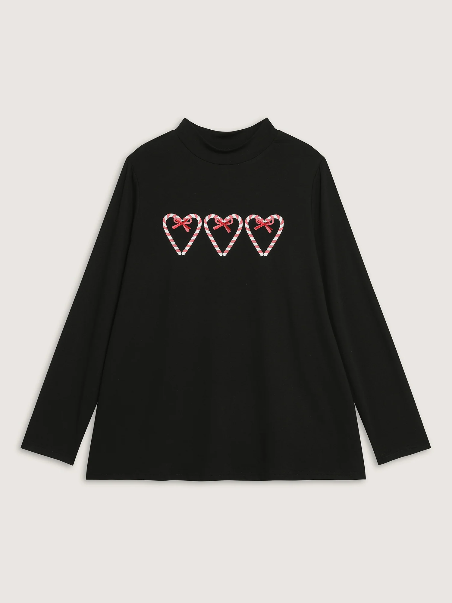 Stretchy Hearts Print Mock Neck T-Shirt - Image 7