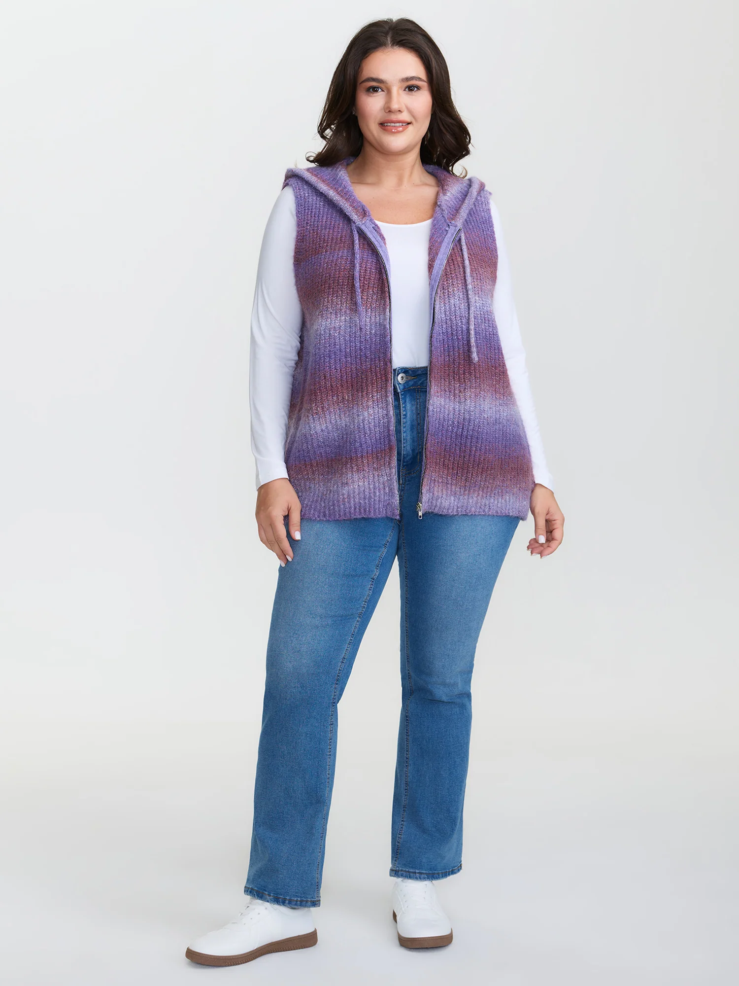 Stretchy Heather Hooded Zipper Knit Cardigan - Image 3