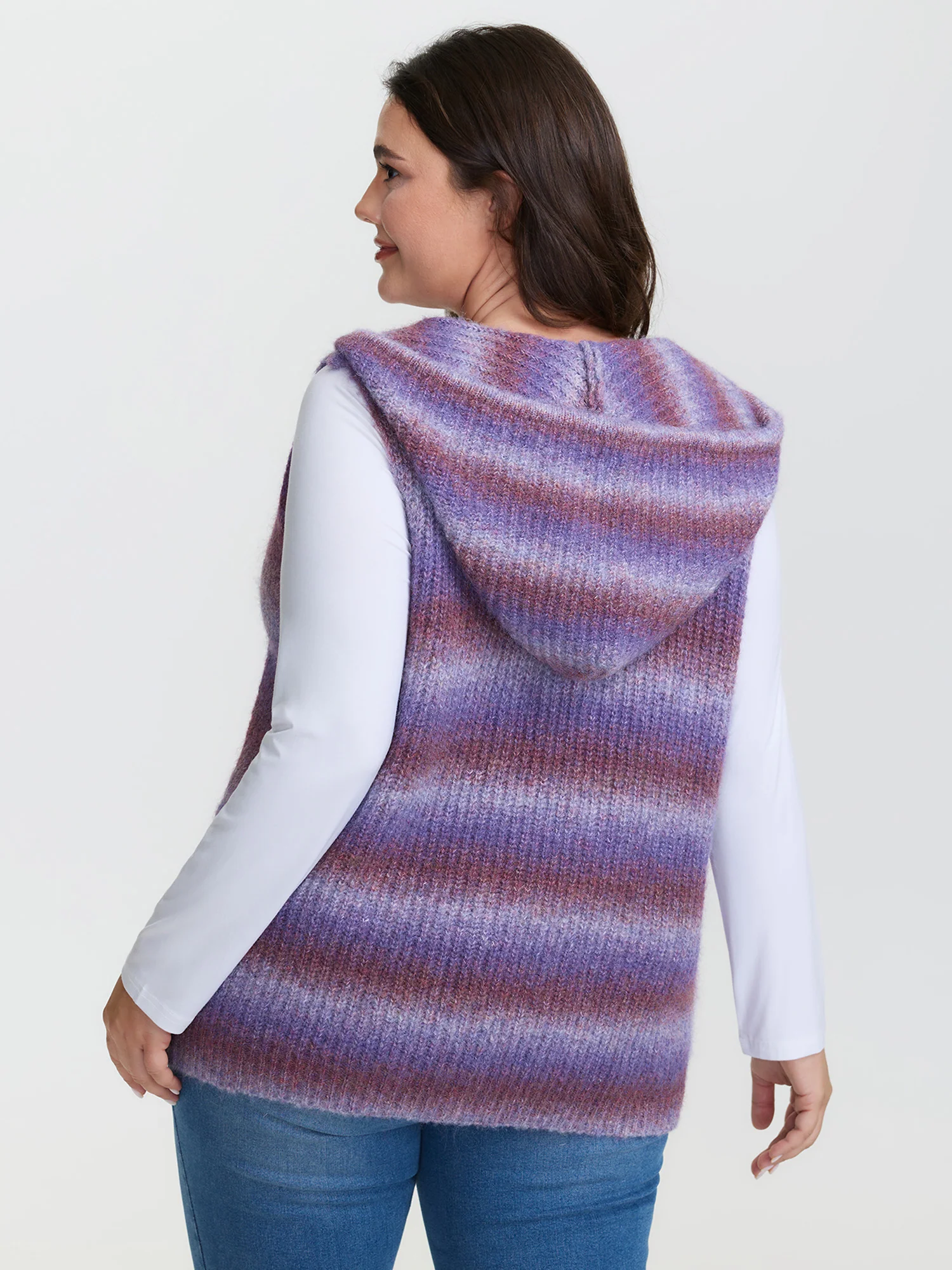 Stretchy Heather Hooded Zipper Knit Cardigan - Image 4