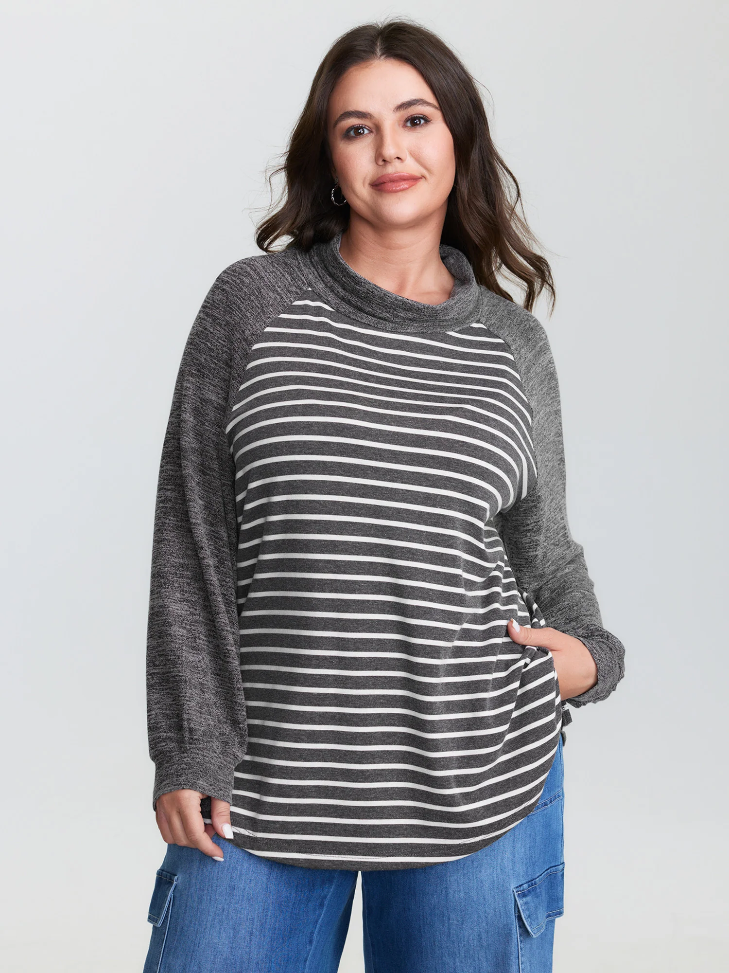 Stretchy Heather Mockneck Knit Top - Image 3
