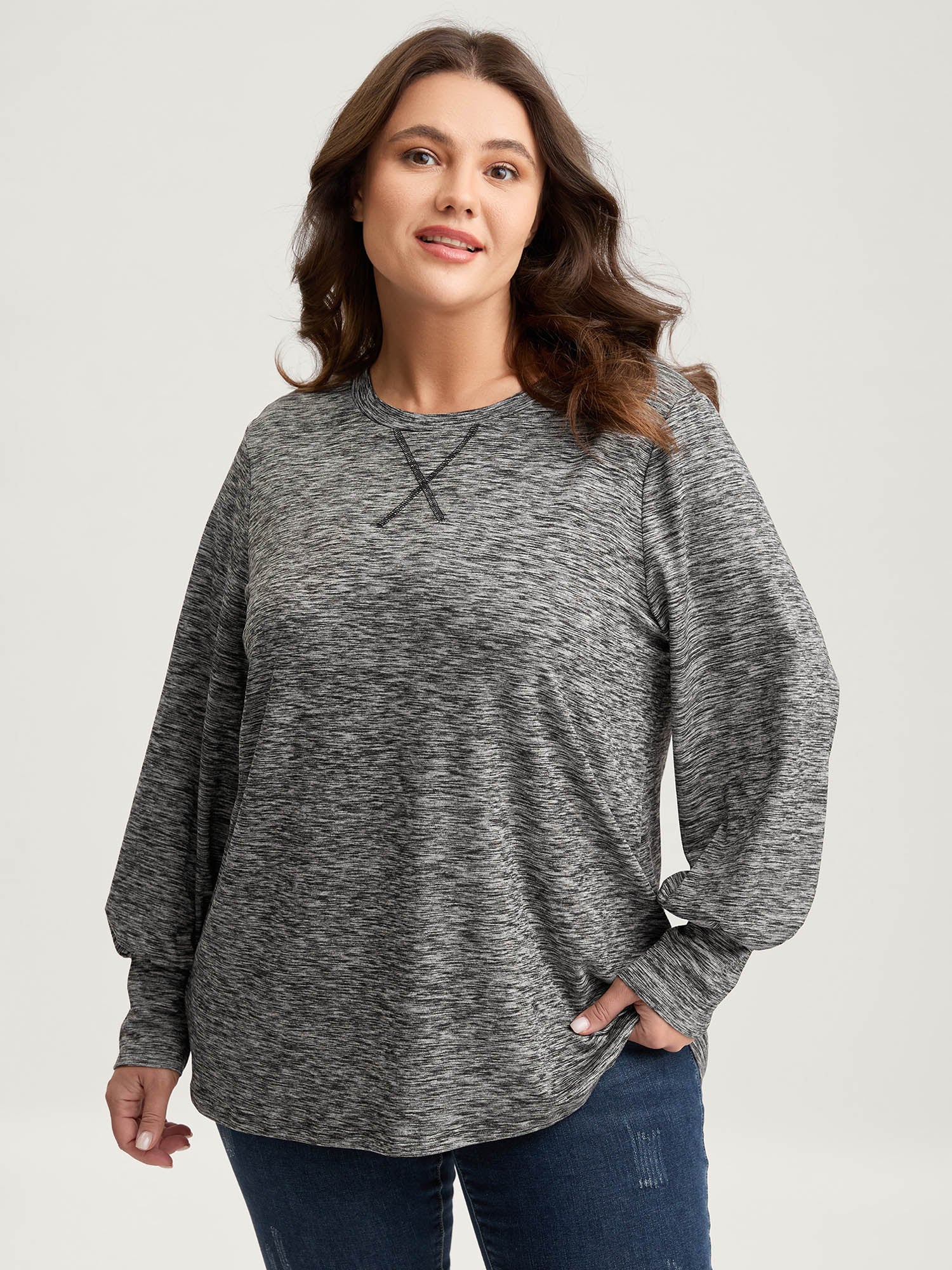 Stretchy Heather Textured Solid T-Shirt - Image 2