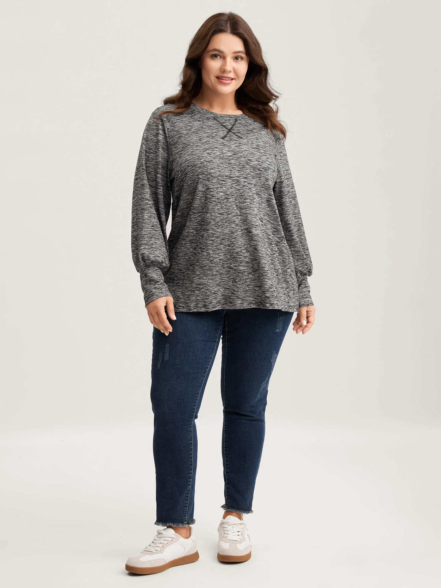 Stretchy Heather Textured Solid T-Shirt - Image 3