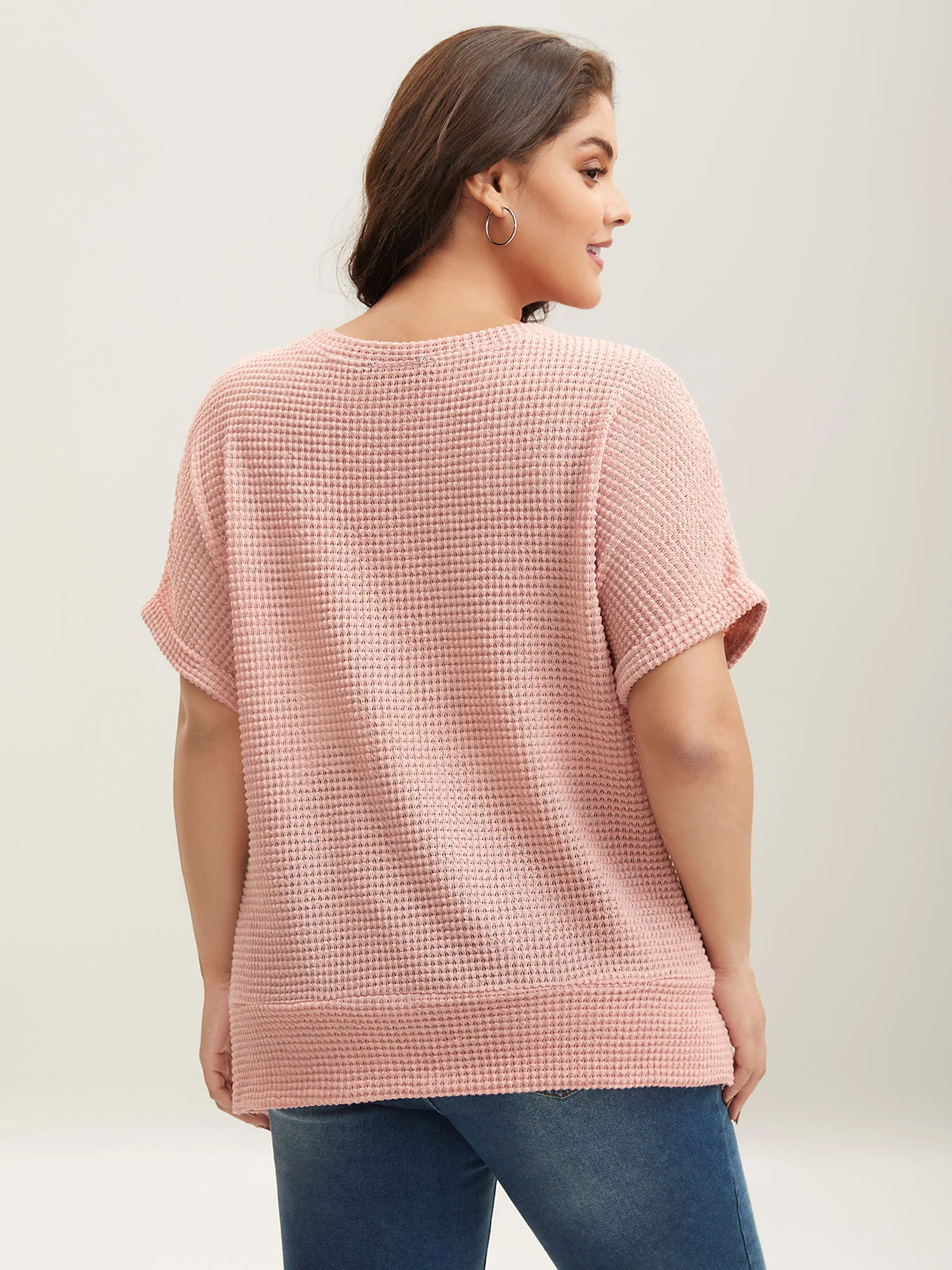Stretchy Hem Twist Textured Plain T-Shirt - Image 2