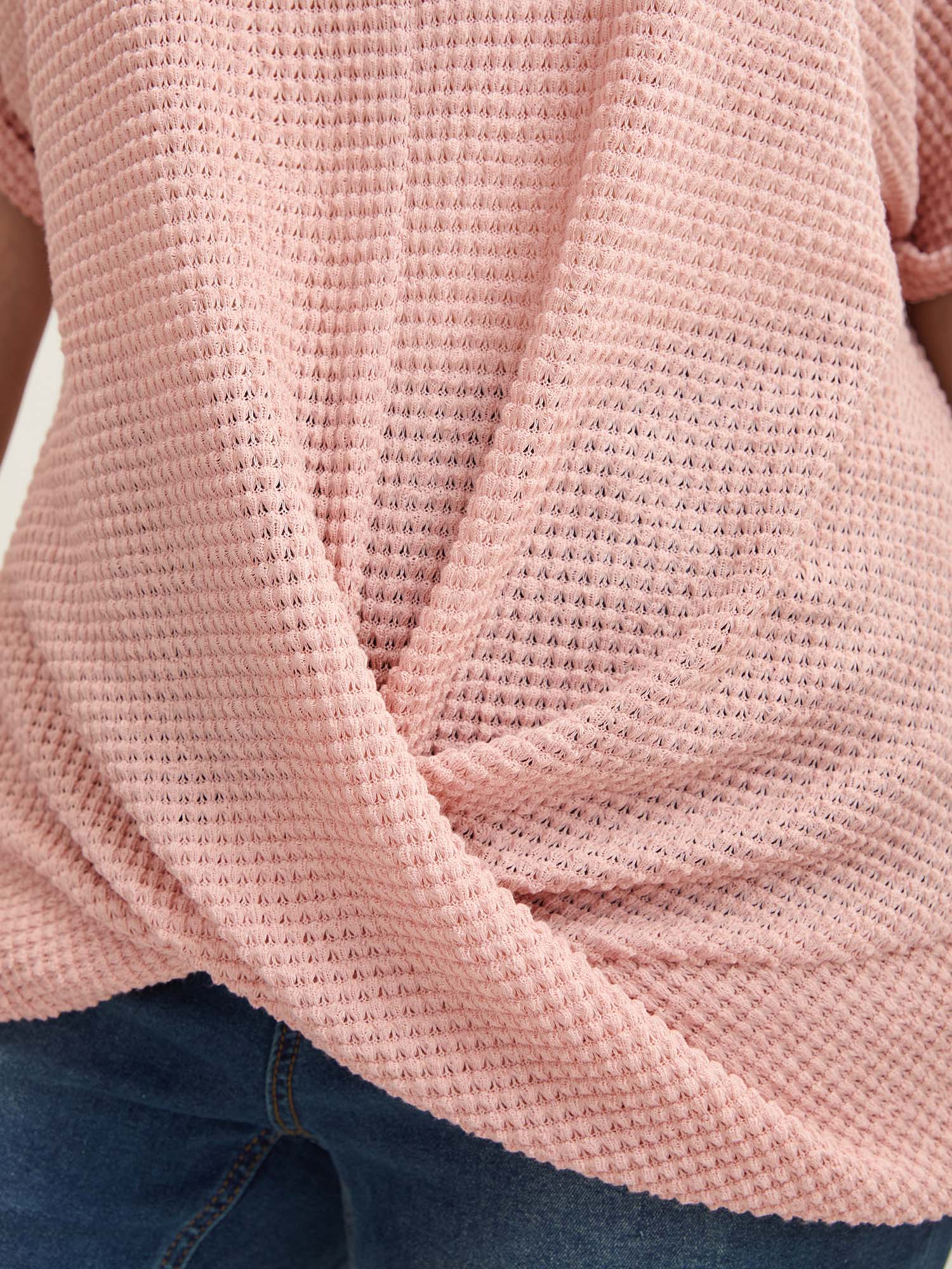 Stretchy Hem Twist Textured Plain T-Shirt - Image 4
