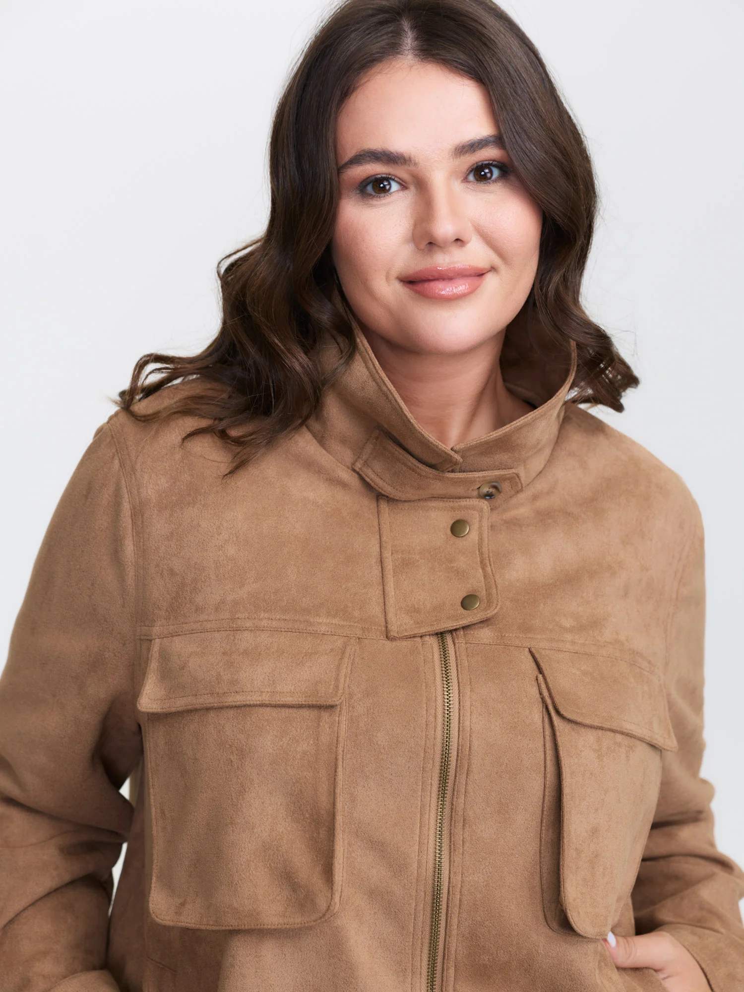 Stretchy Hem Zipper Solid Jacket - Image 2
