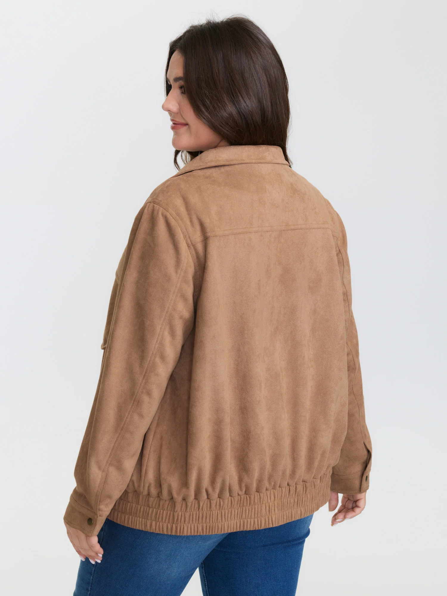 Stretchy Hem Zipper Solid Jacket - Image 4