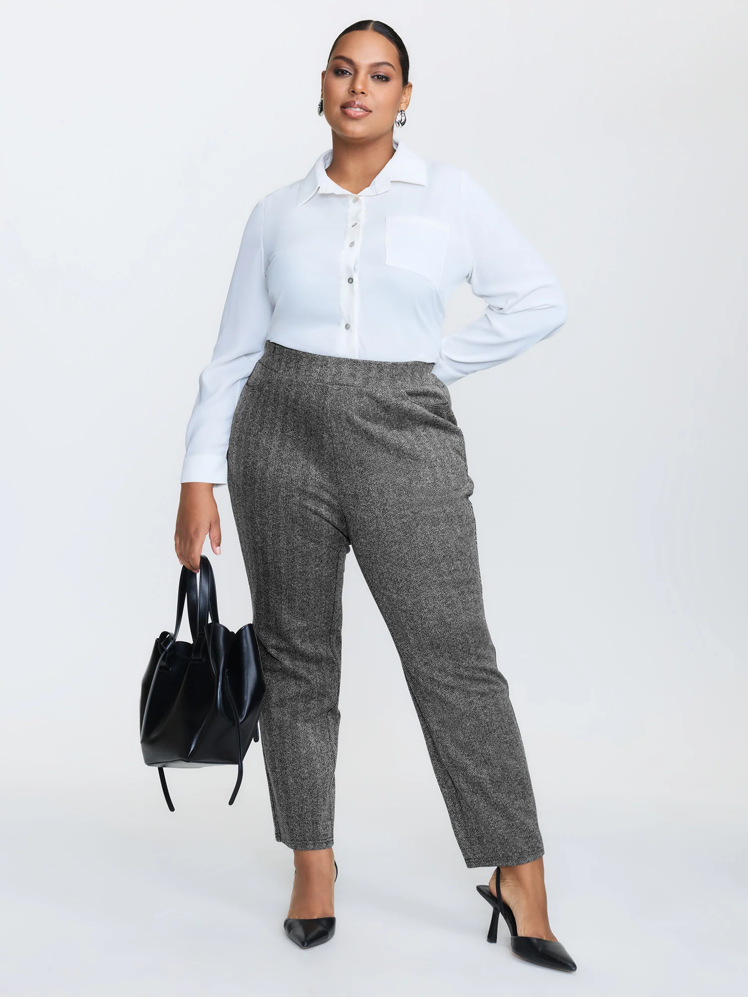 Stretchy Herringbone Pull-On Pants - Image 2