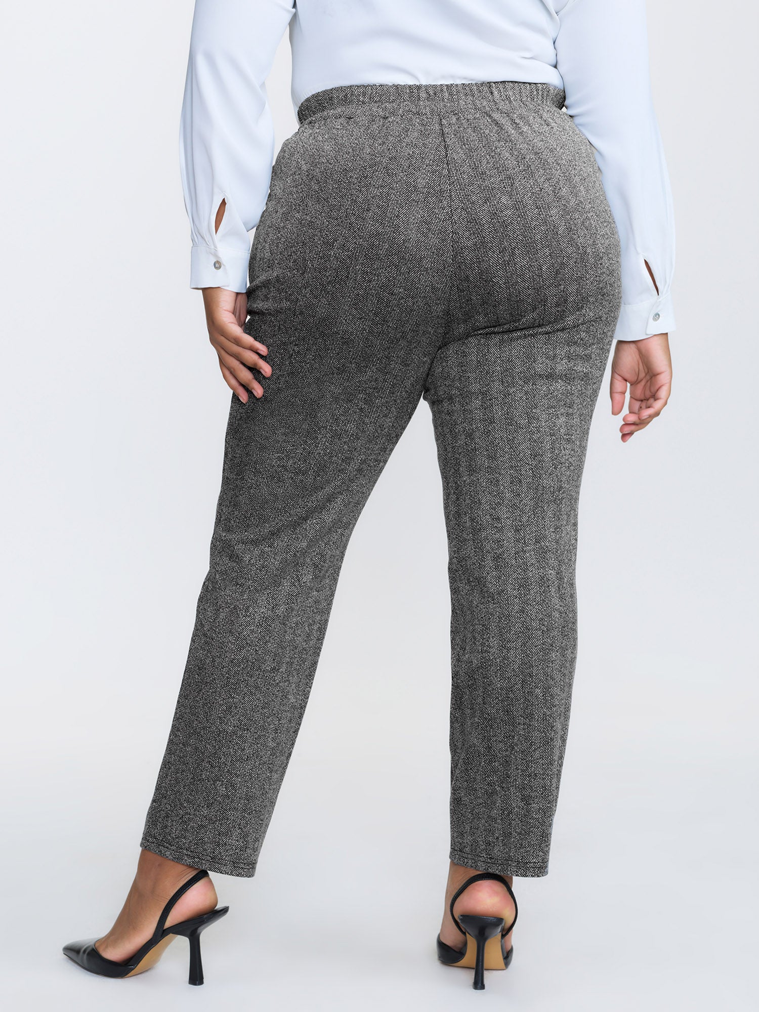 Stretchy Herringbone Pull-On Pants - Image 5