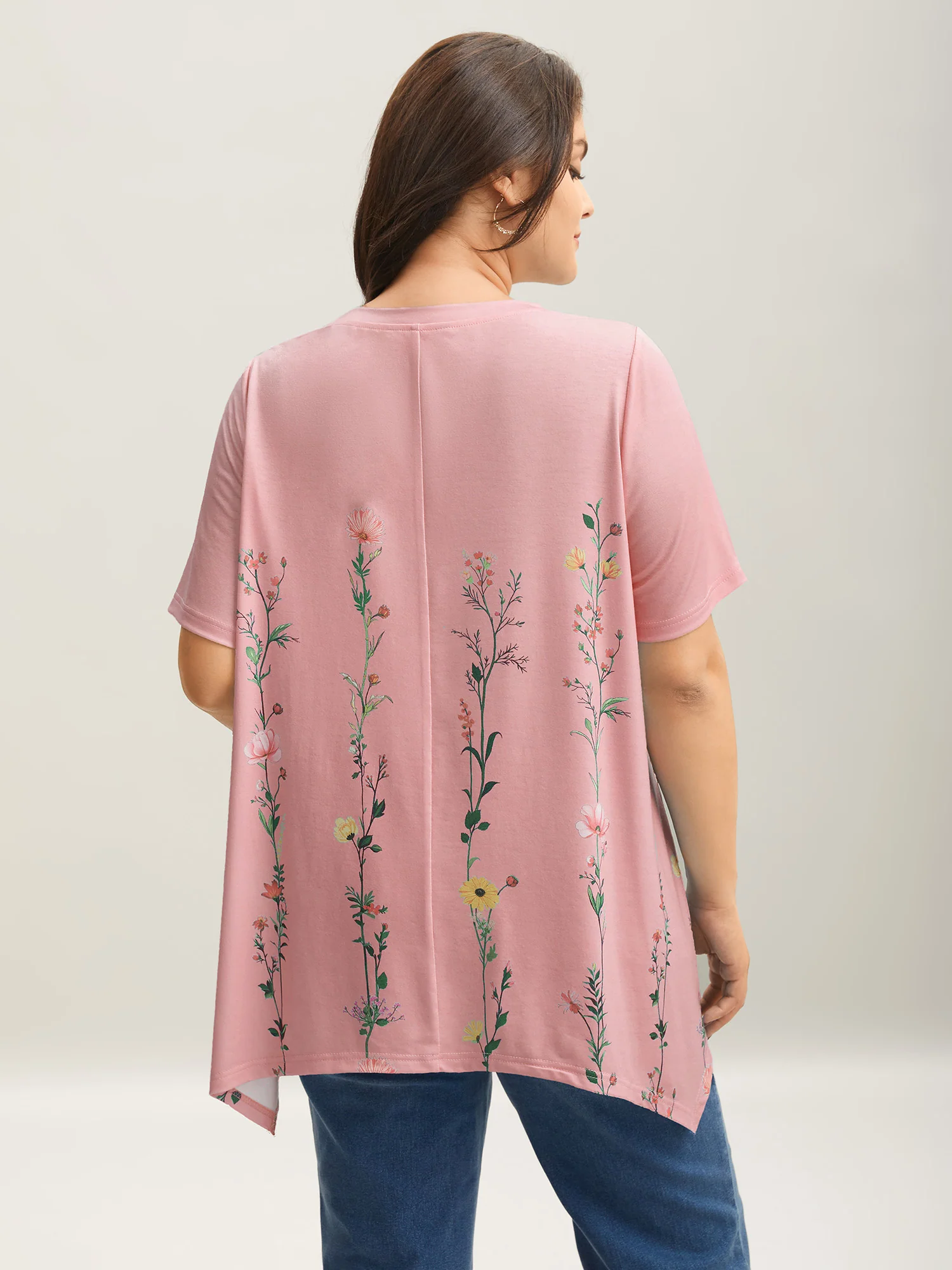Stretchy Hi-Low Hem Floral T-Shirt - Image 4