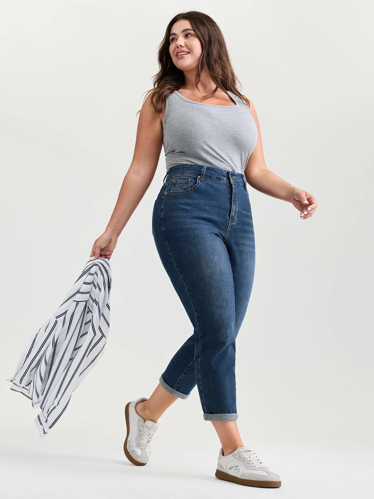 Stretchy High Rise Folded Hem Jeans - Image 2