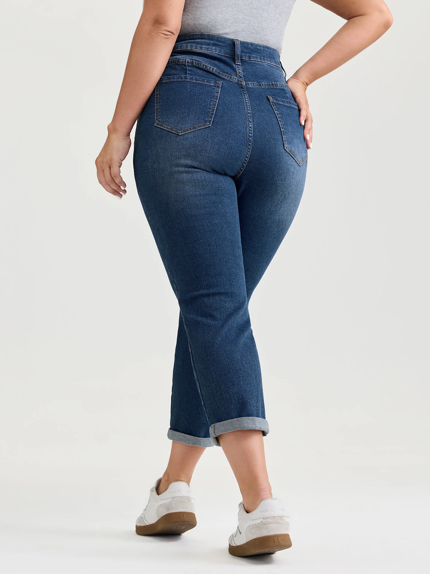 Stretchy High Rise Folded Hem Jeans - Image 5