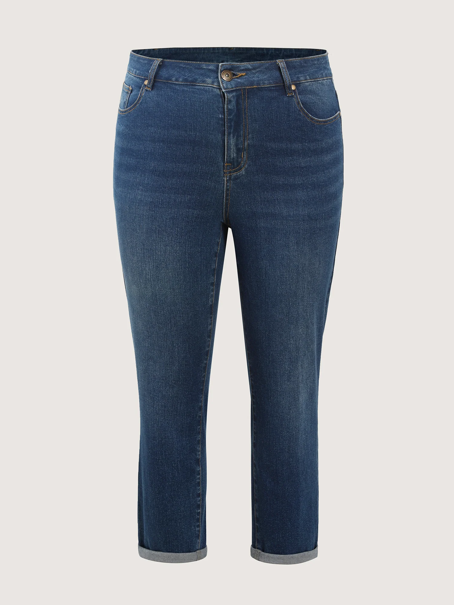 Stretchy High Rise Folded Hem Jeans - Image 8